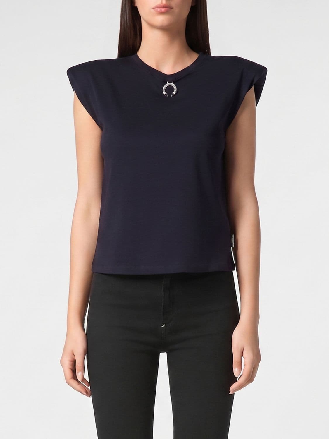 Philipp Plein Jersey Tank Top with Crew Neck and Padded Shoulders