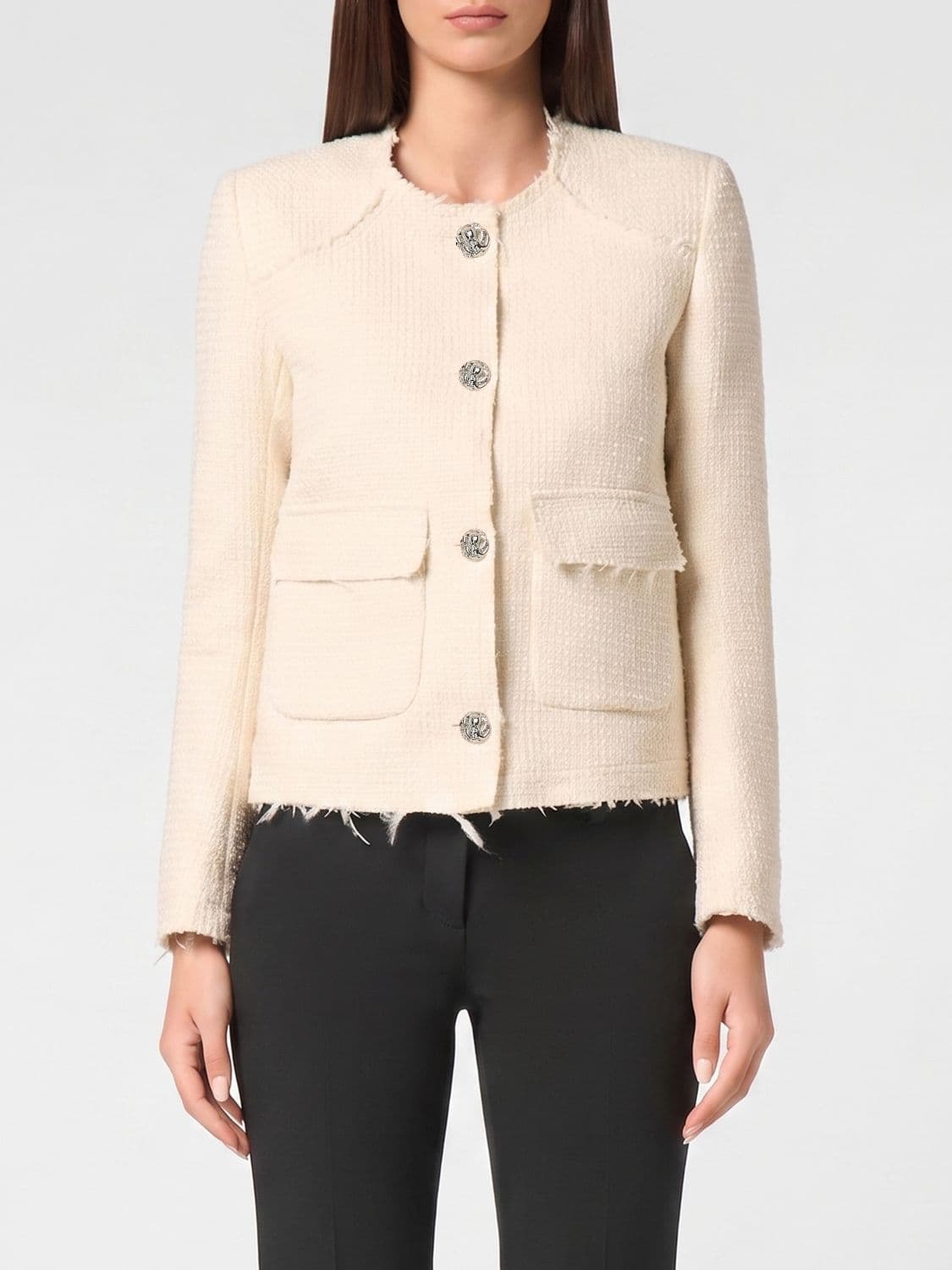 Philipp Plein Single-Breasted Short Tweed Blazer with Jewelled Buttons