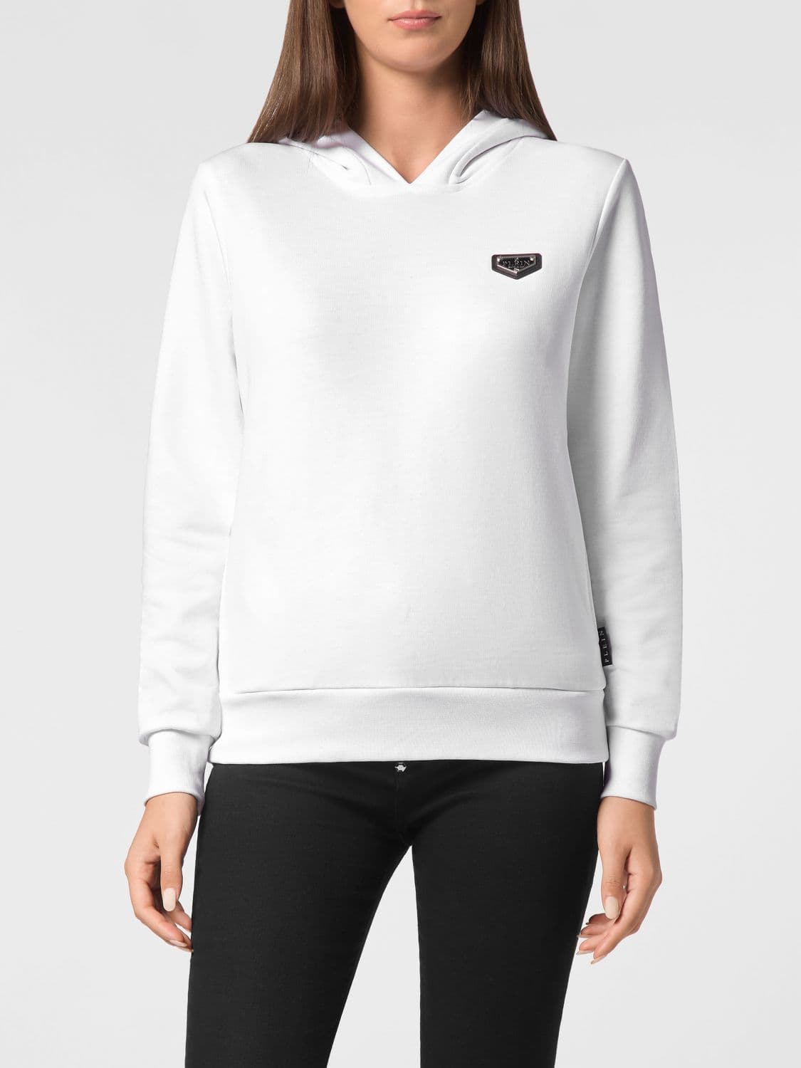 Philipp Plein Contrast Logo Jersey Hoodie with Pouch Pockets