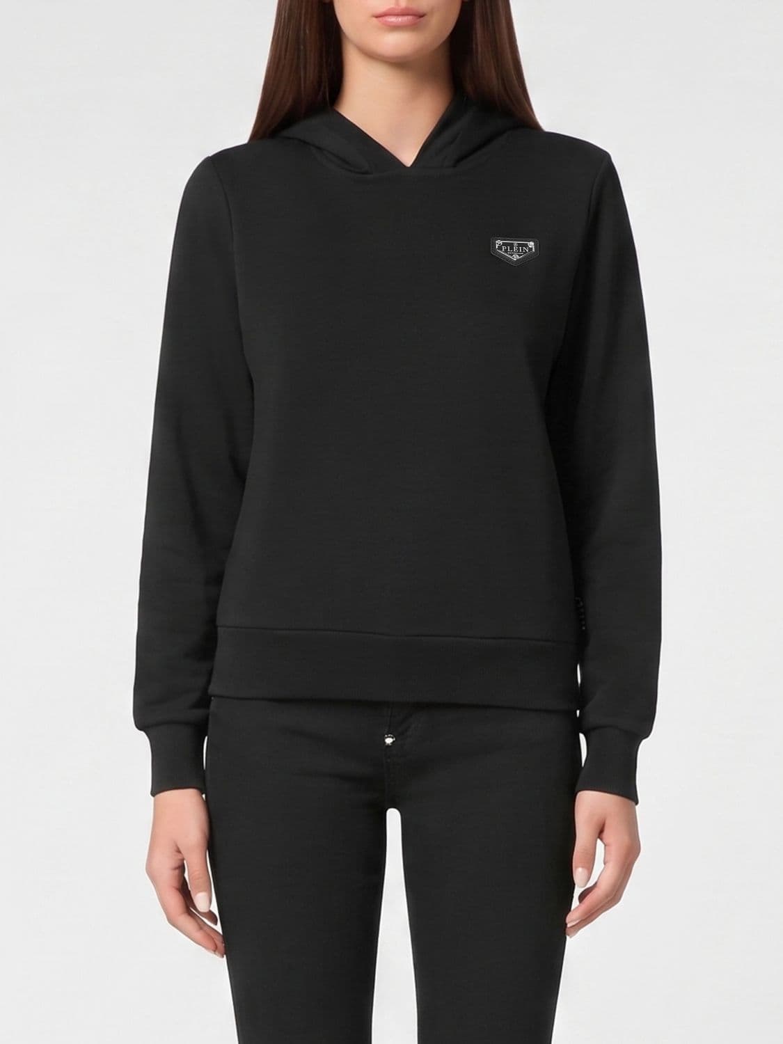 Philipp Plein Contrast Logo Jersey Hoodie with Pouch Pockets