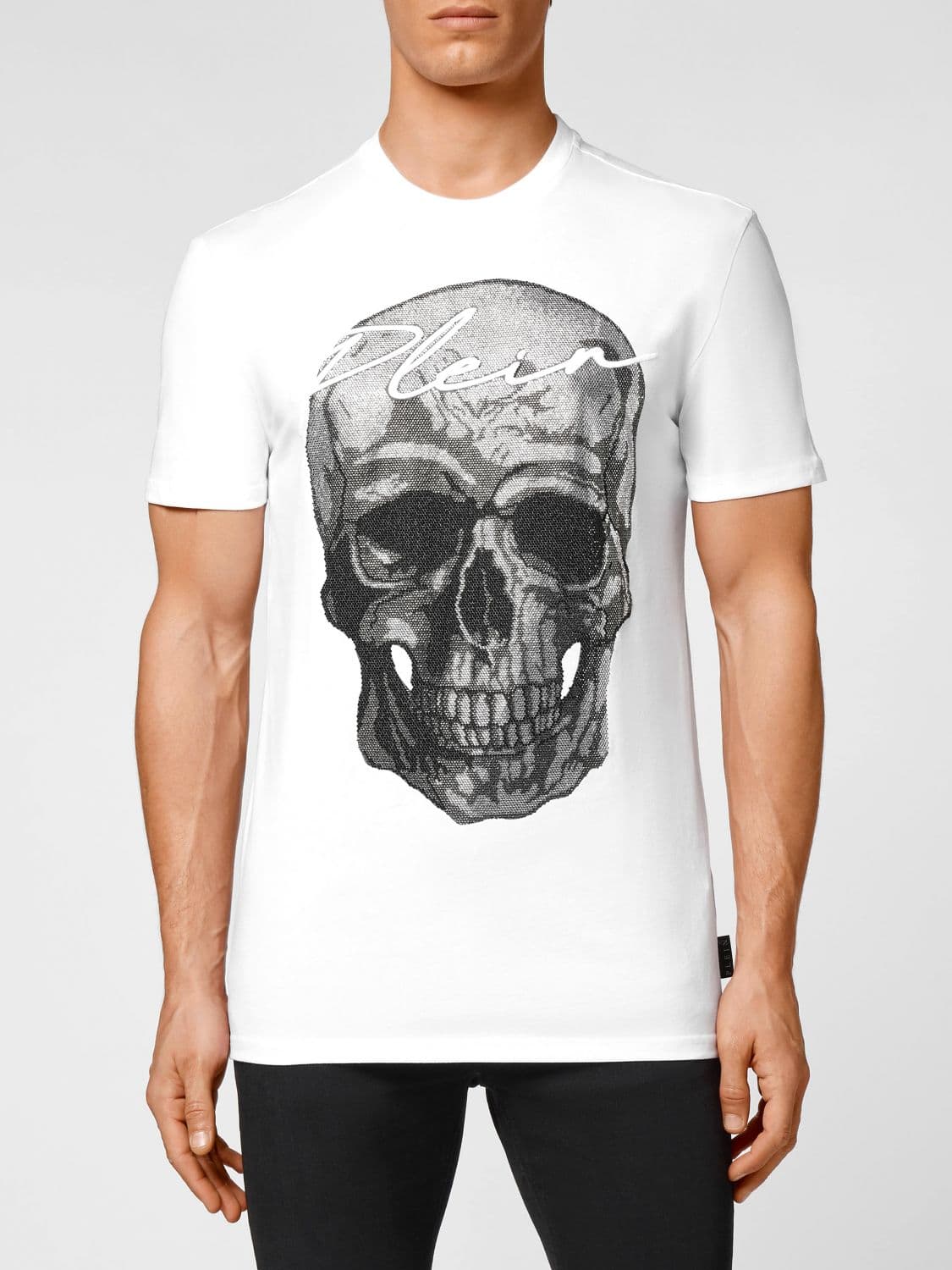 Philipp Plein Cotton T-Shirt with Skull Print and Rhinestone Details