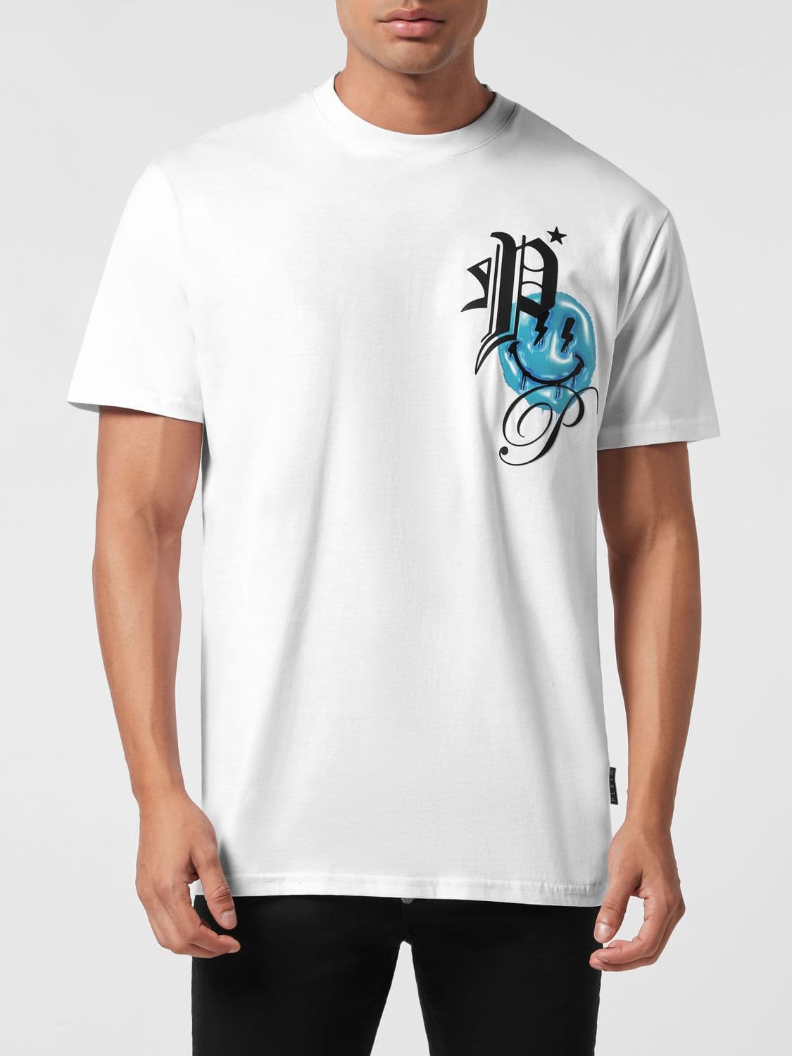 Philipp Plein Cotton T-Shirt with Graphic Print and Contrasting Logo