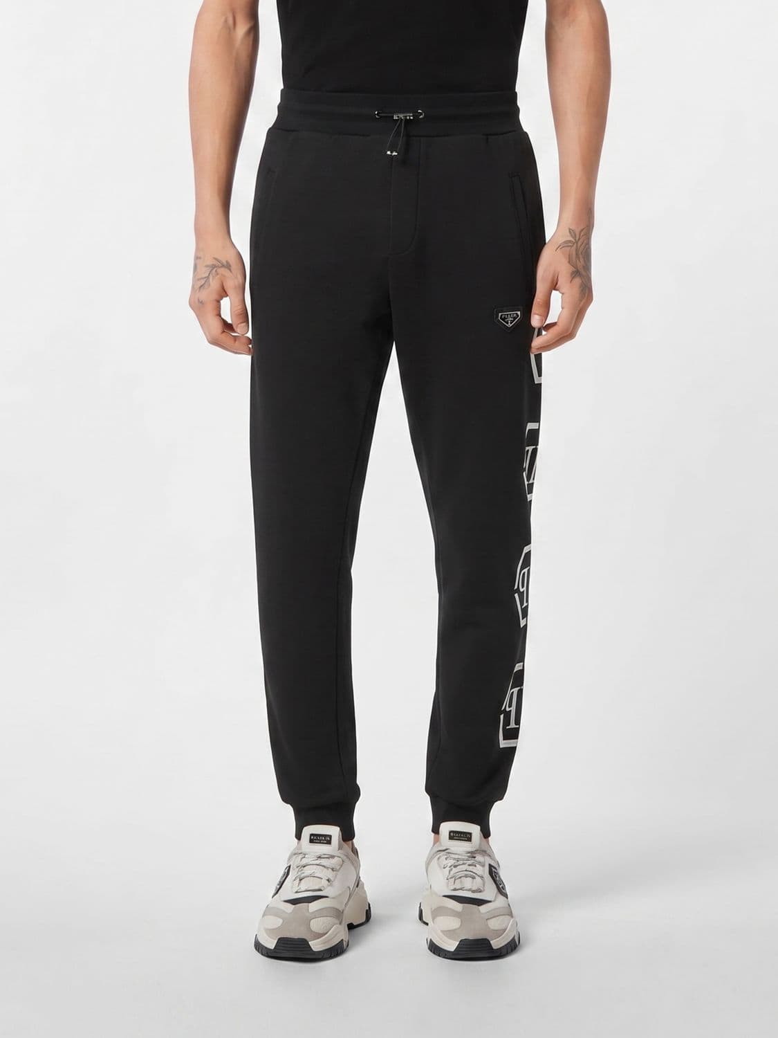 Philipp Plein Monogram Print Jersey Jogging Trousers with Hexagon Logo