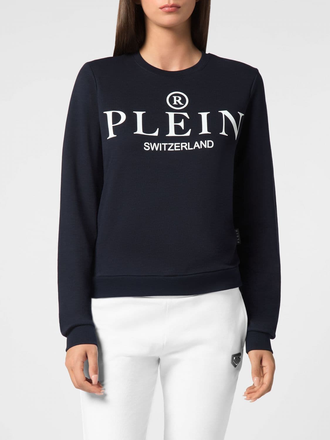 Philipp Plein Crewneck Cotton Sweatshirt with Contrast Logo Print