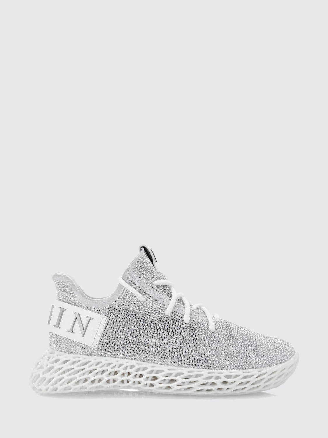 Philipp Plein Skeleton Runner Laminated Leather Sneakers with Crystals