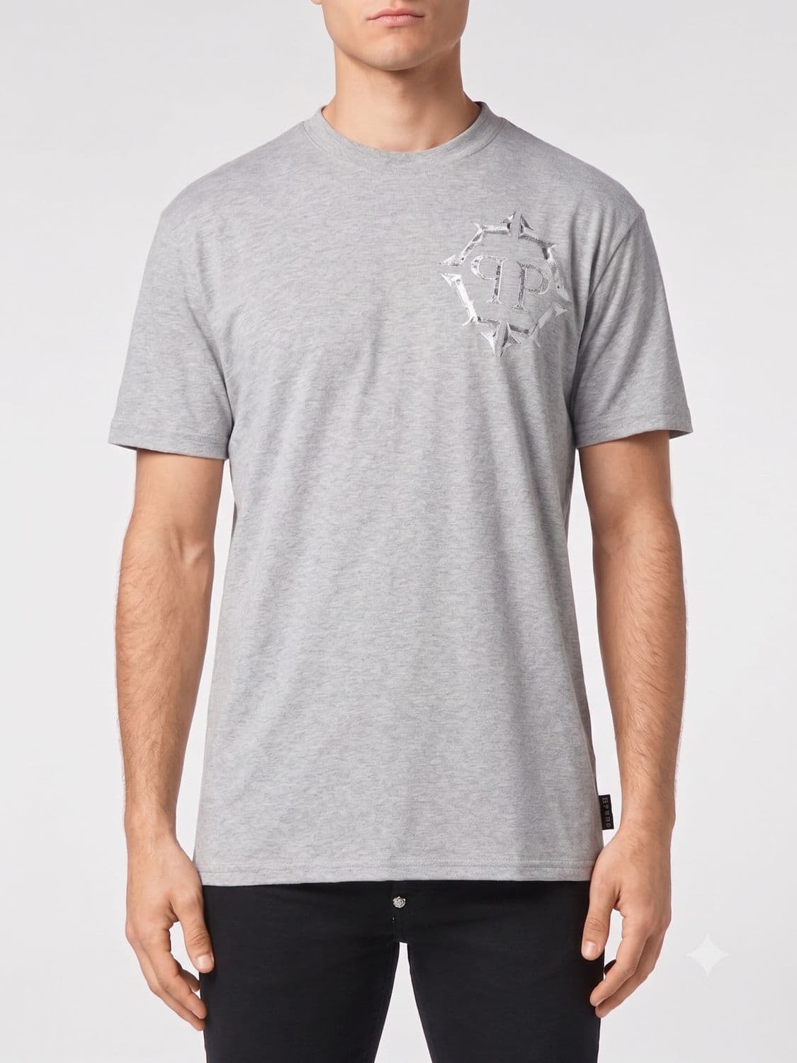 Philipp Plein Cotton T-Shirt with Monogram Print and Hexagon Logo