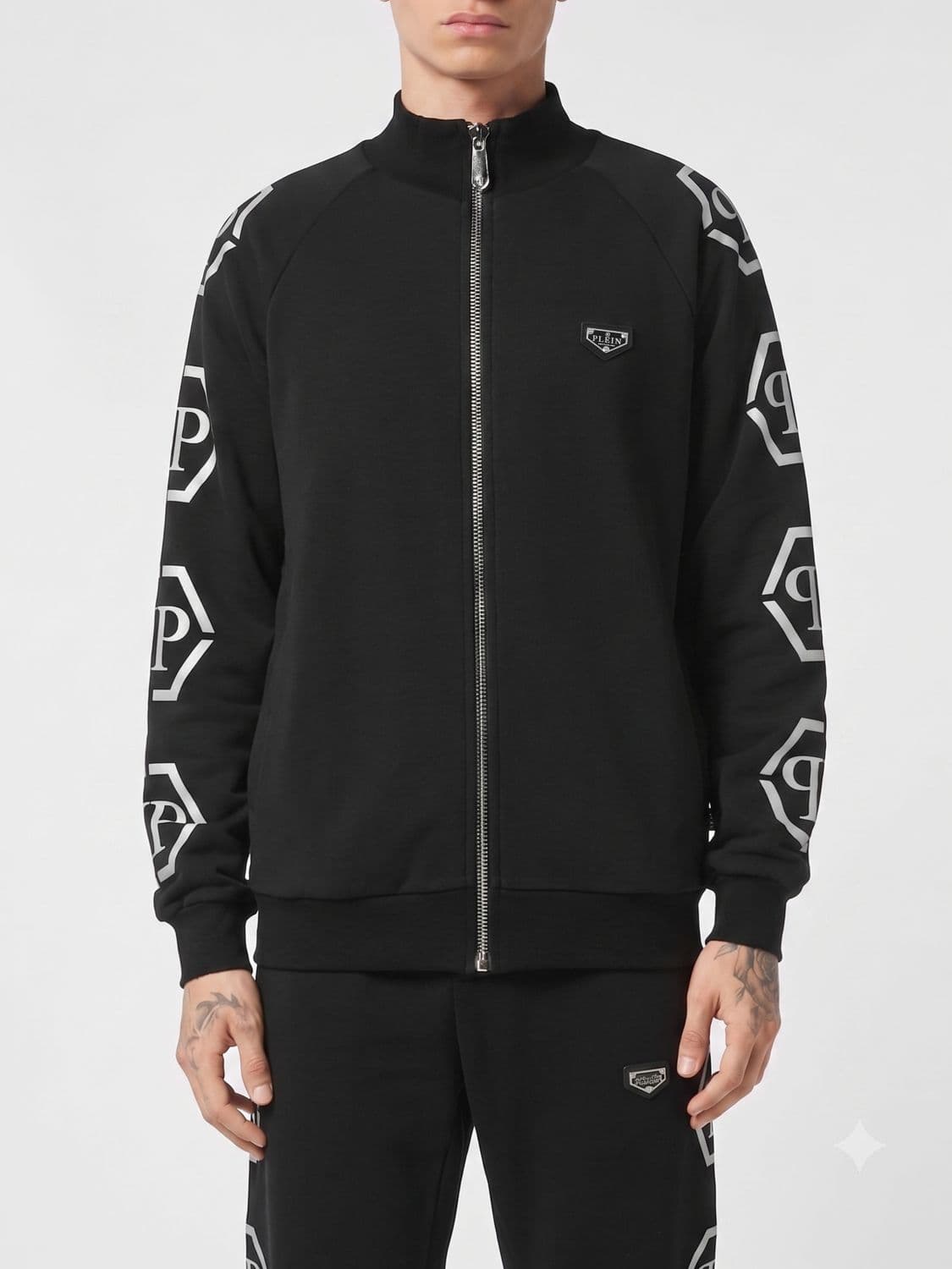 Philipp Plein Cotton-Blend Turtleneck Sweatshirt with Hexagon Logo