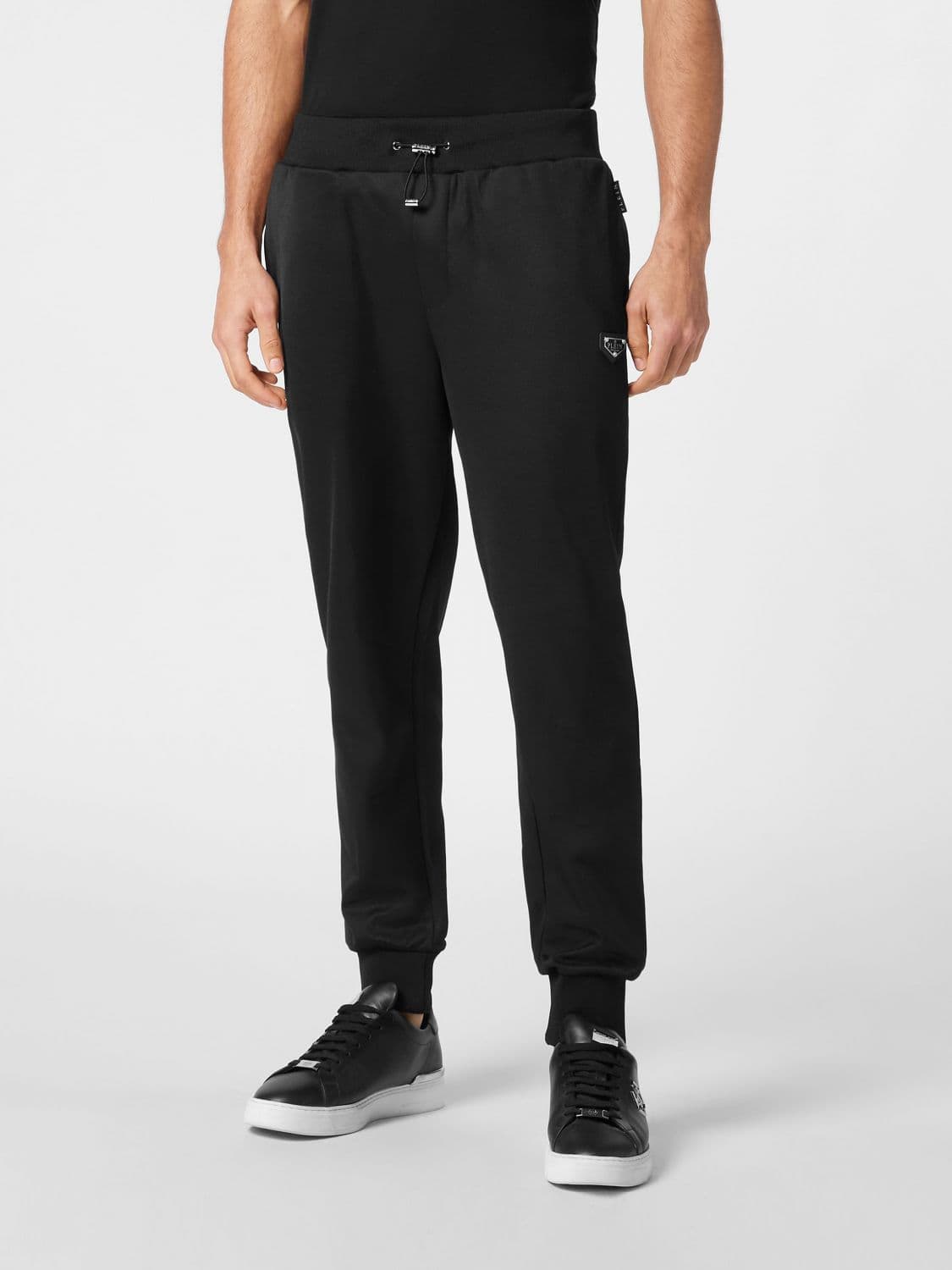 Philipp Plein Jersey Jogging Trousers with Drawstring and Metallic Logo