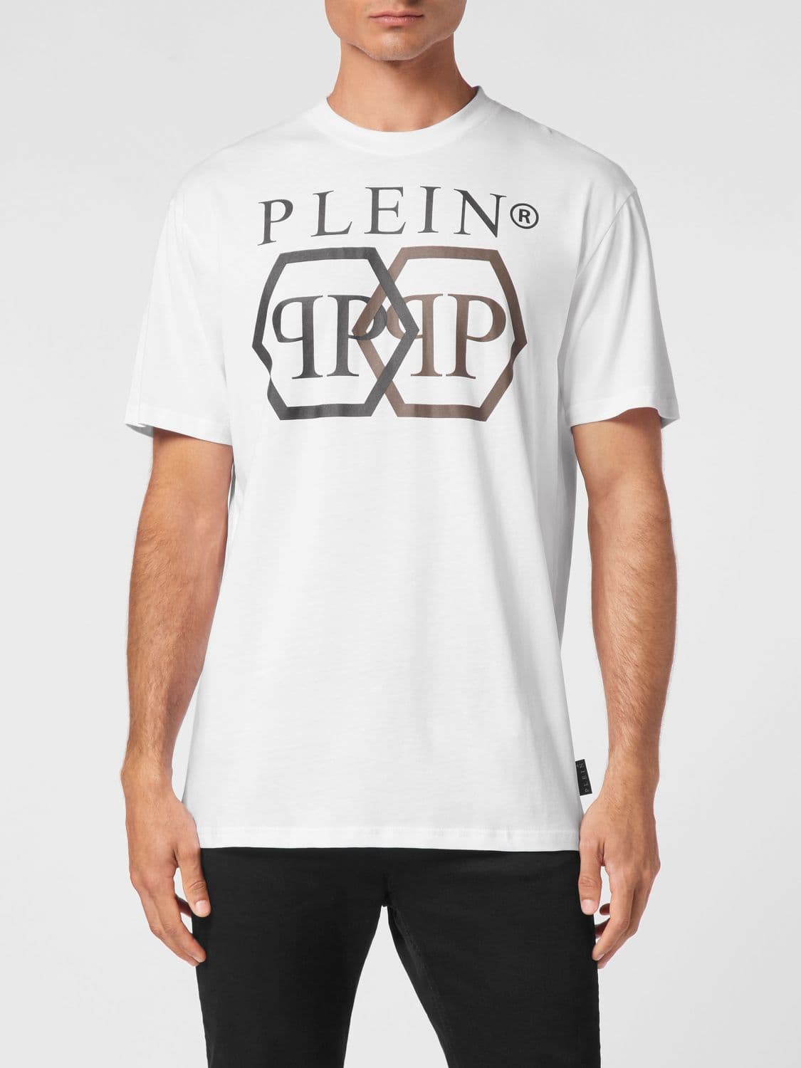 Philipp Plein Cotton T-Shirt with Hexagon Logo and Contrast Monogram Print
