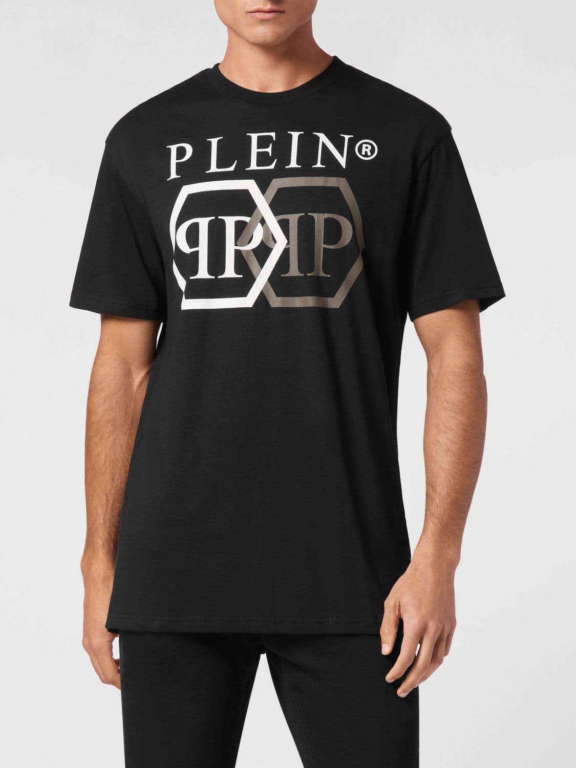 Philipp Plein Cotton T-Shirt with Hexagon Logo and Contrast Monogram Print