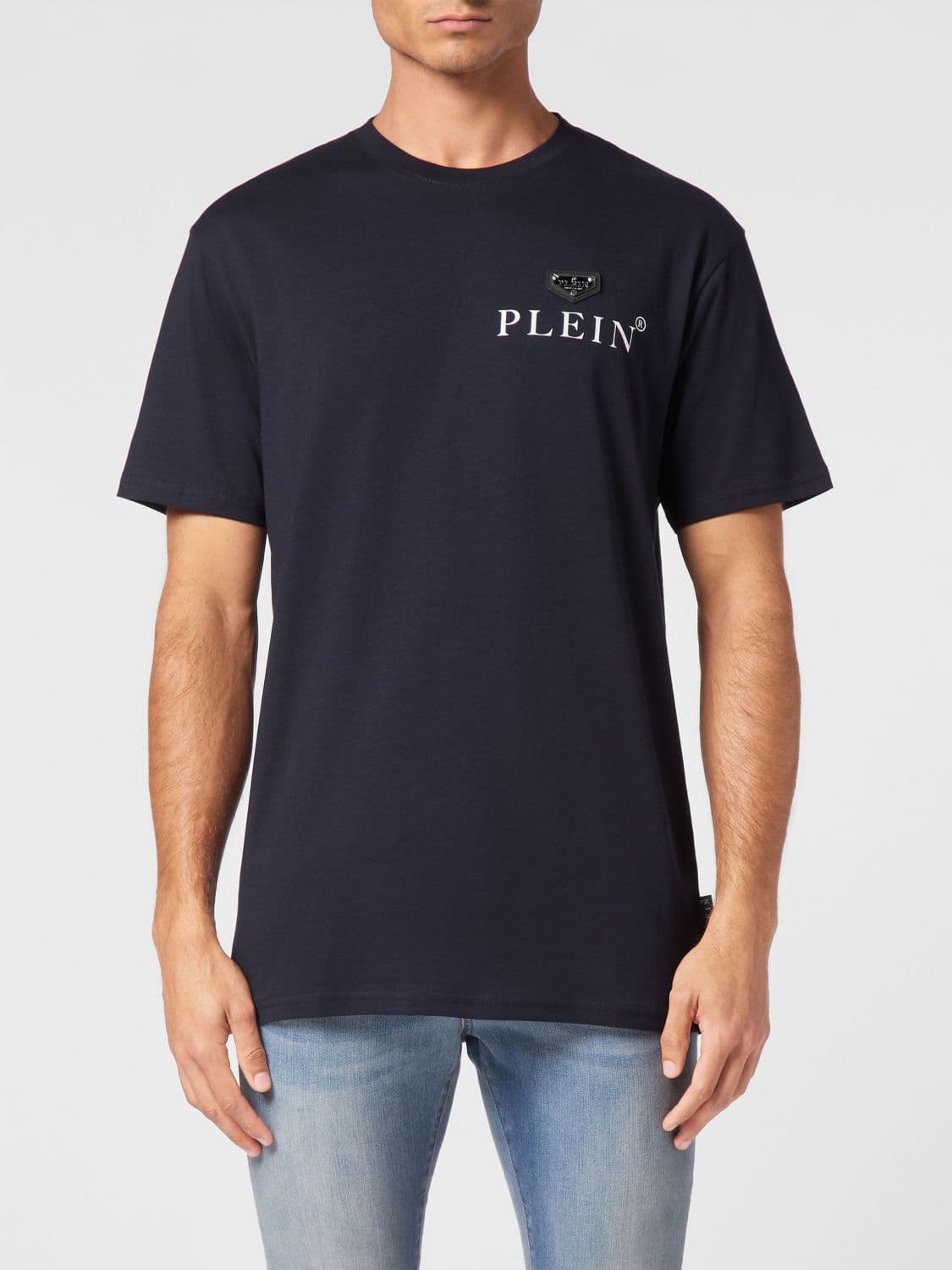 Philipp Plein Crew Neck T-Shirt in Pure Cotton with Contrast Chest Logo
