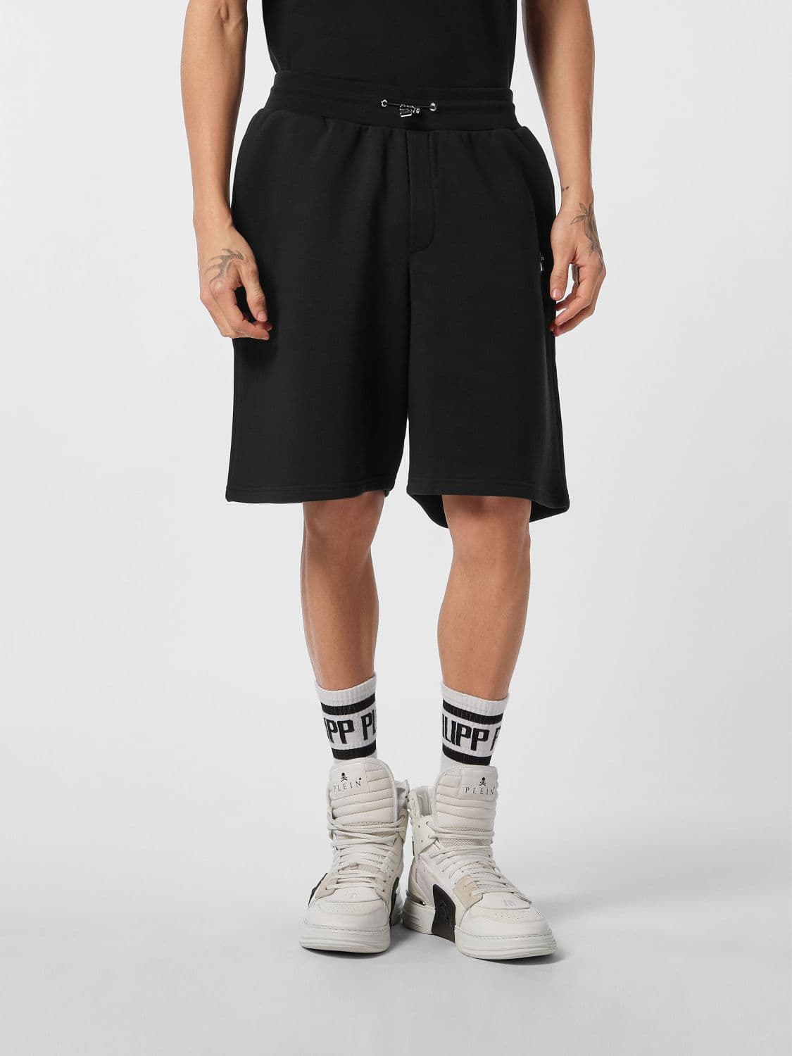Philipp Plein Jersey Sport Shorts with Drawstring and Metallic Logo