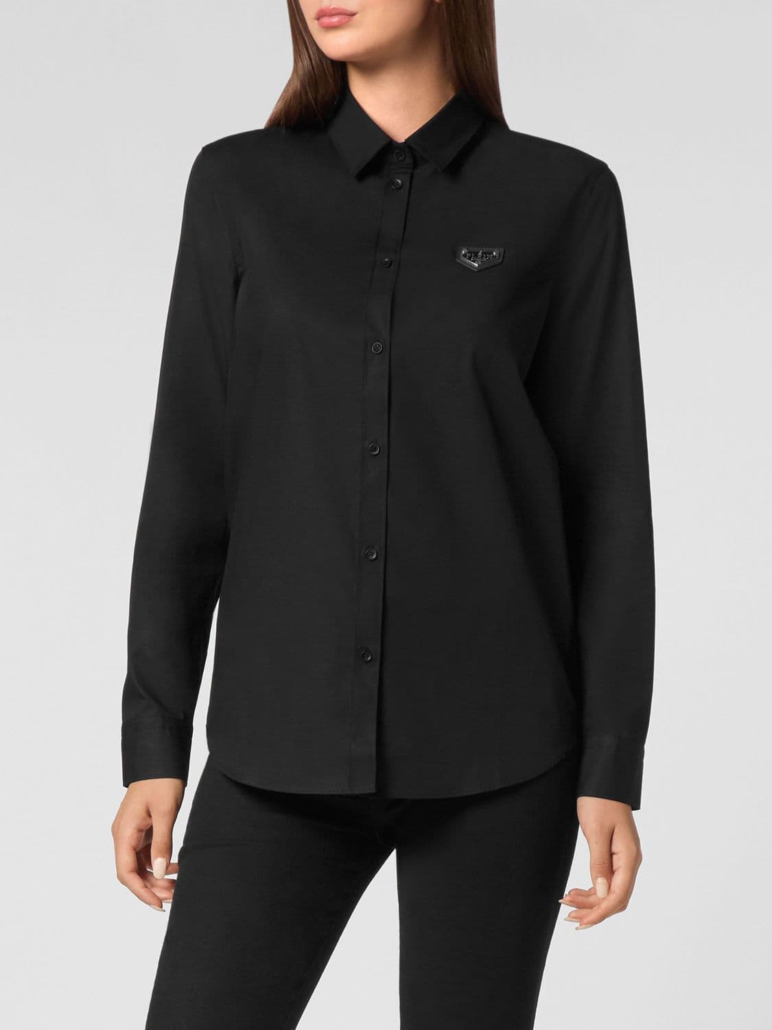 Philipp Plein Long-Sleeved Cotton Shirt with Contrasting Logo Detail