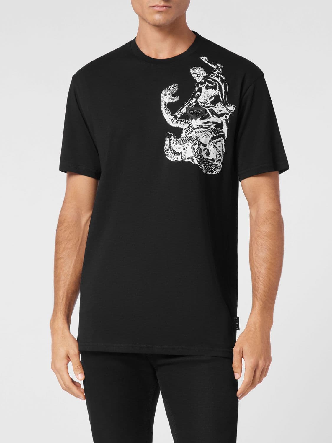 Philipp Plein Cotton T-Shirt with Snake Graphic Print and Contrast Logo