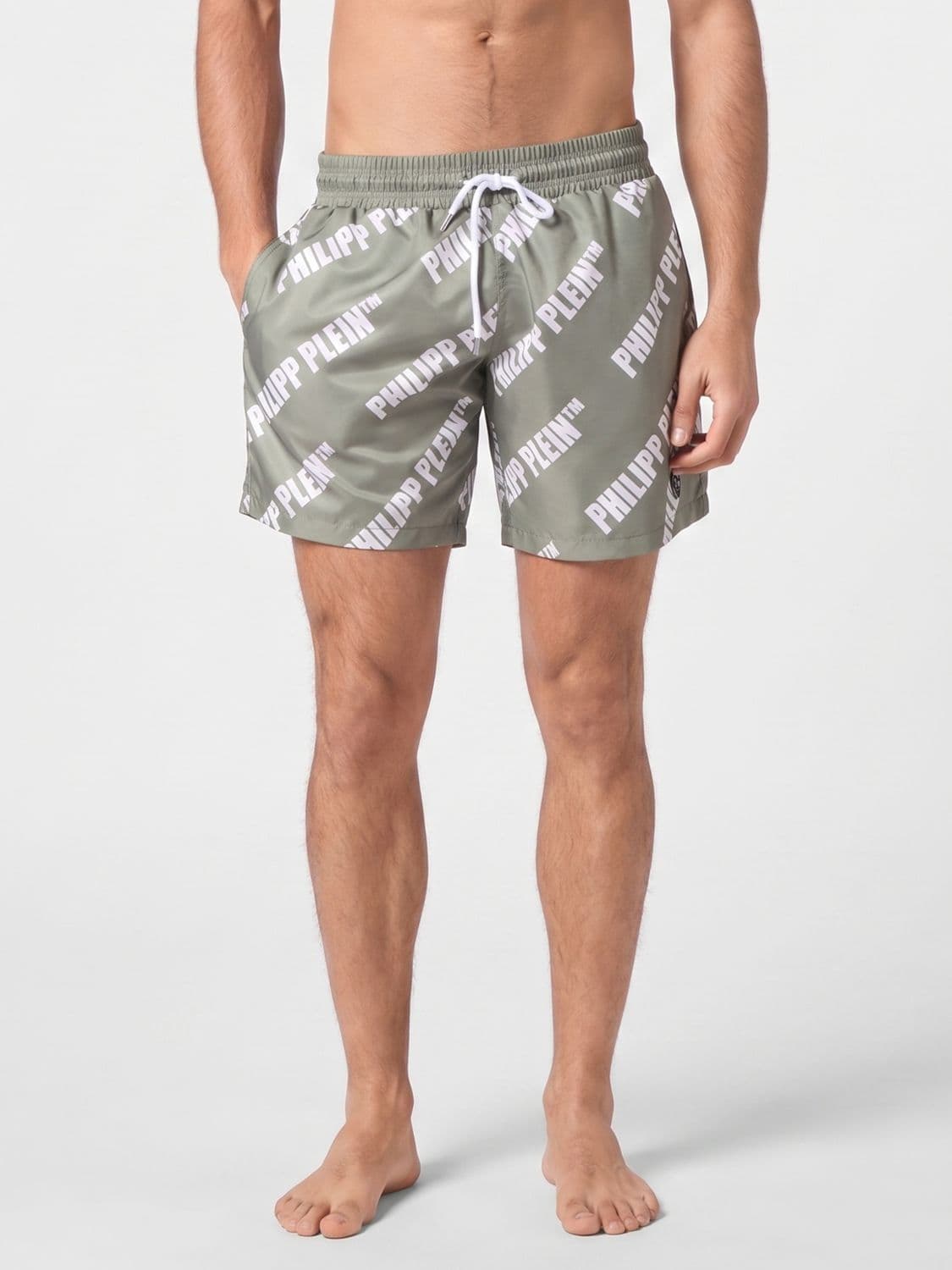 Philipp Plein Nylon Swim Trunks with Contrasting Logo and Drawstring