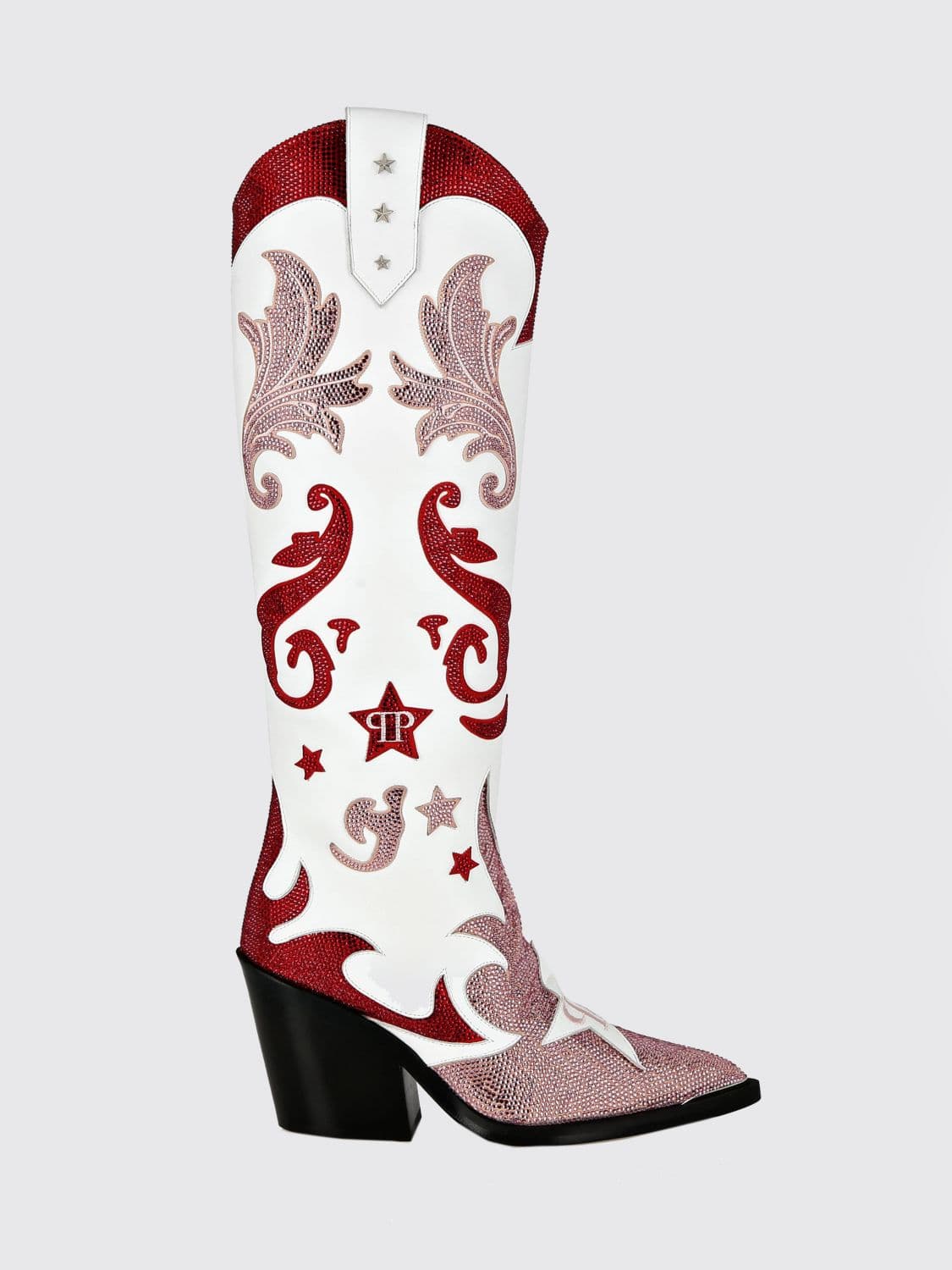 Philipp Plein Suede Knee-High Cowboy Boots with Crystal Embellishments
