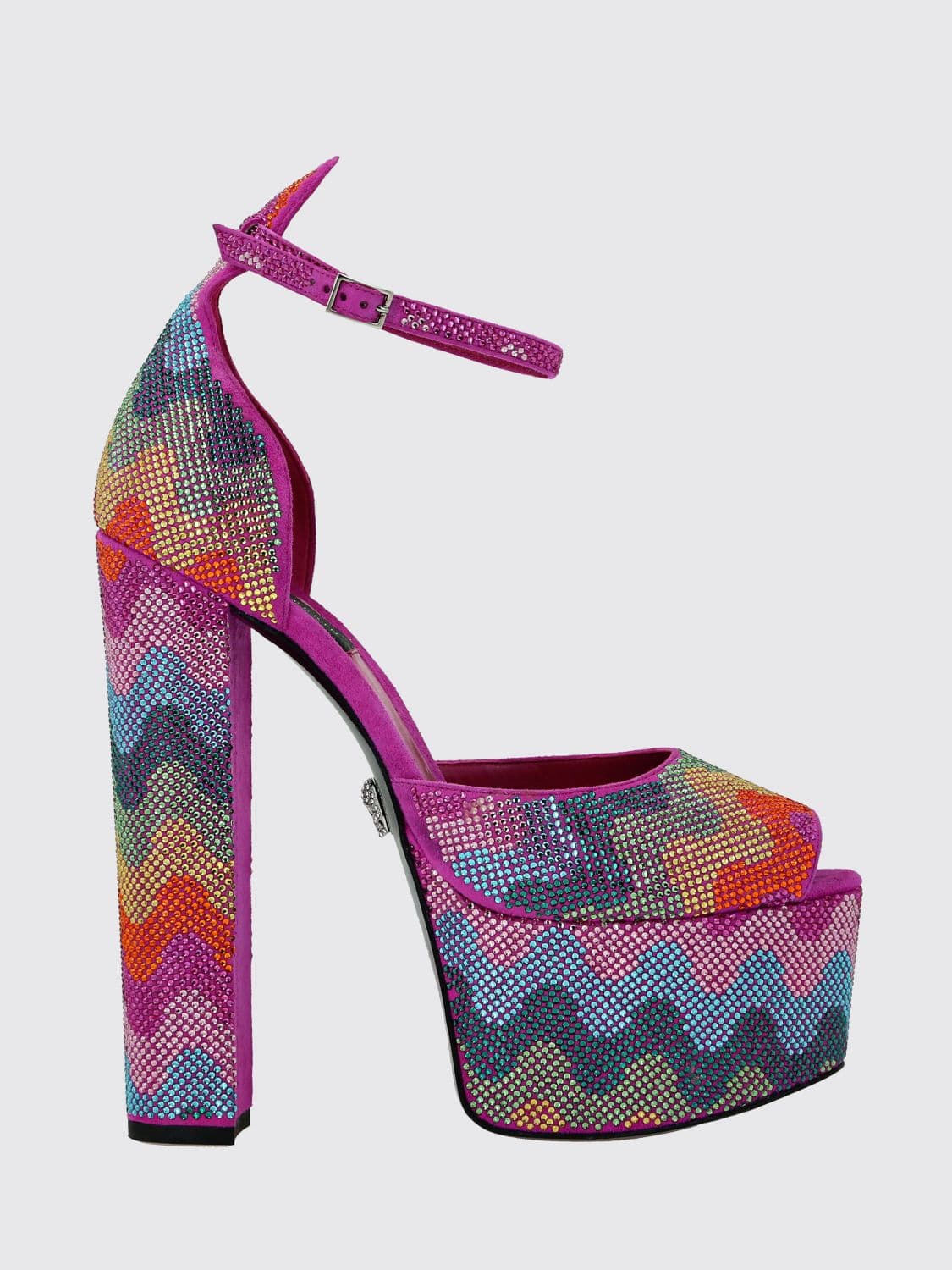 Philipp Plein Suede Platform Sandals with Abstract Print and Rhinestones
