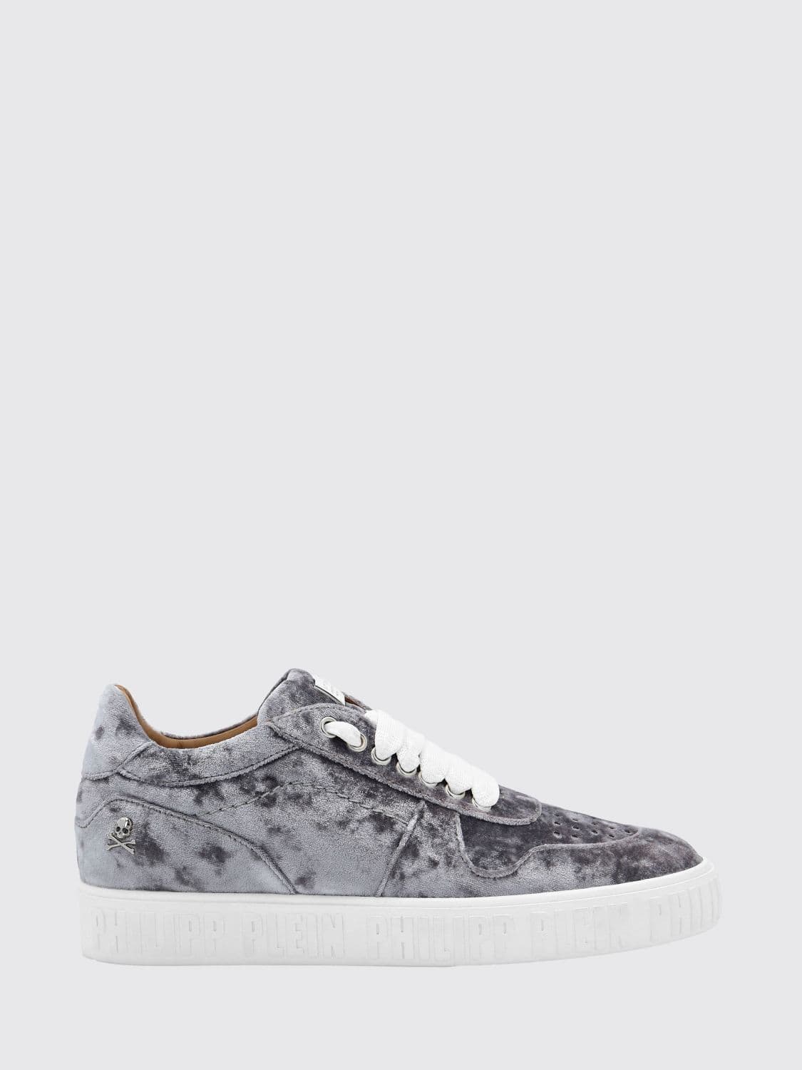 Philipp Plein Hurricane Low Top Velvet Sneakers with Skull Application