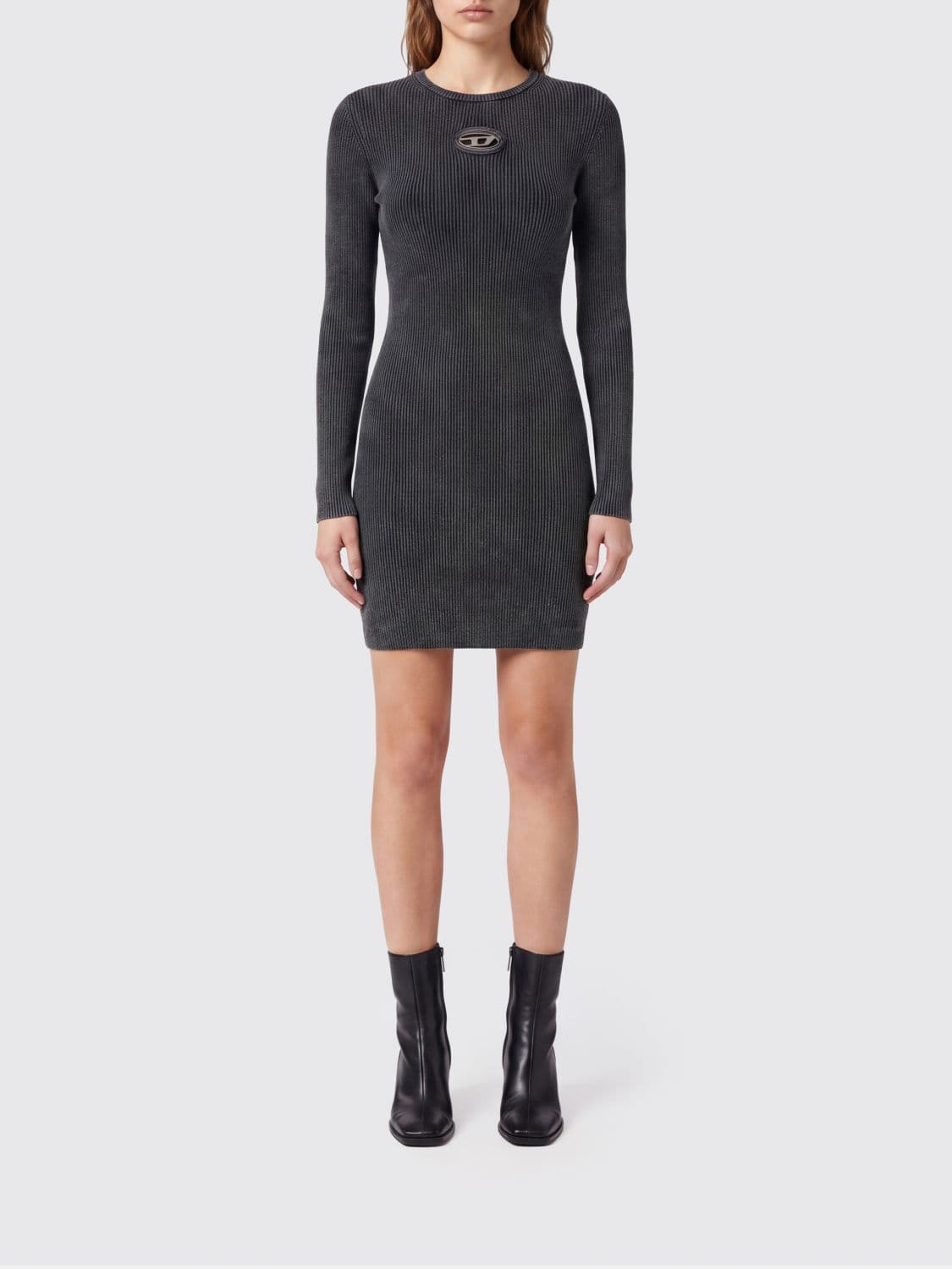 Diesel Ribbed Cotton Sheath Mini Dress with Contrast Oval D Logo