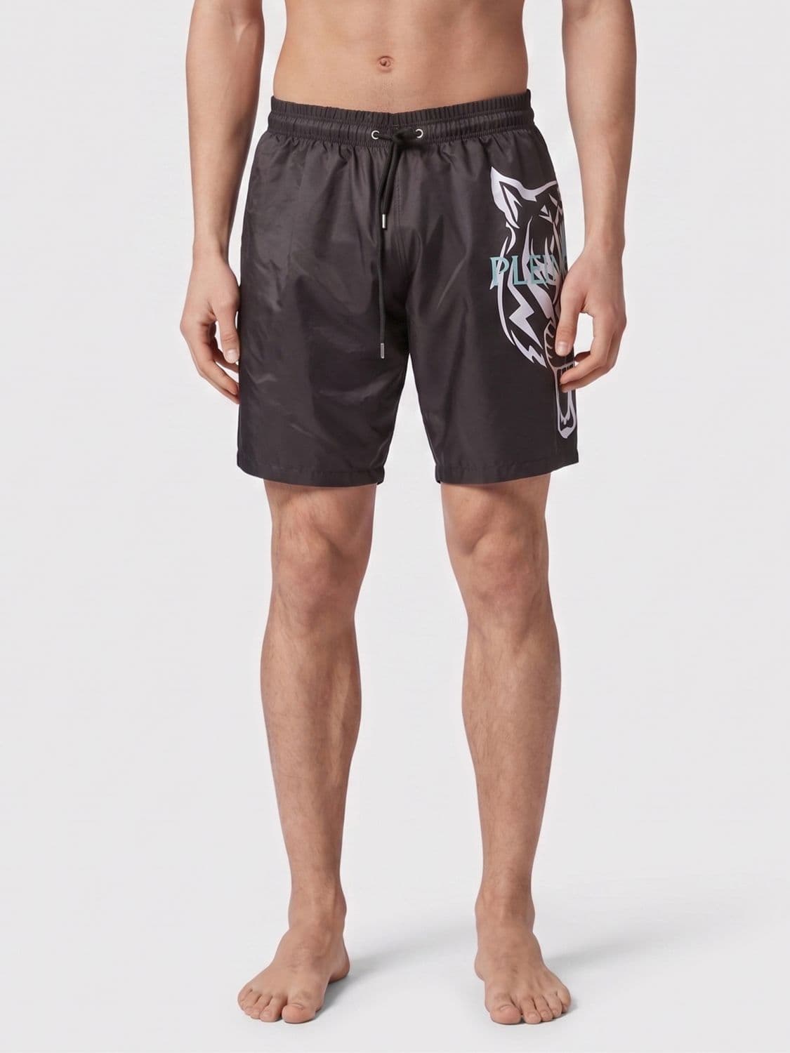 Plein Sport Nylon Swim Trunks with Contrasting Printed Logo