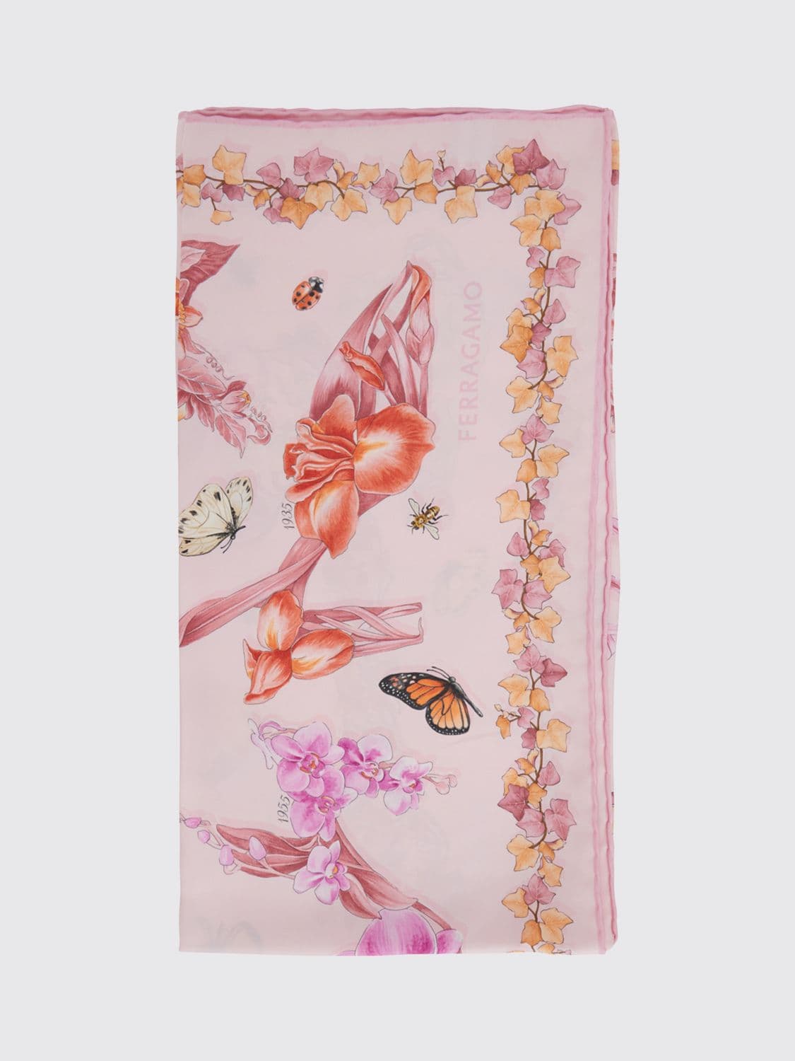 Ferragamo Square Pure Silk Foulard with Floral Print and Lettering Logo · OS