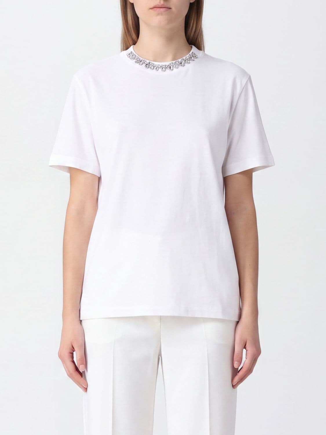 Golden Goose Cotton T-shirt with Crystal Embellishments and Dropped Shoulders