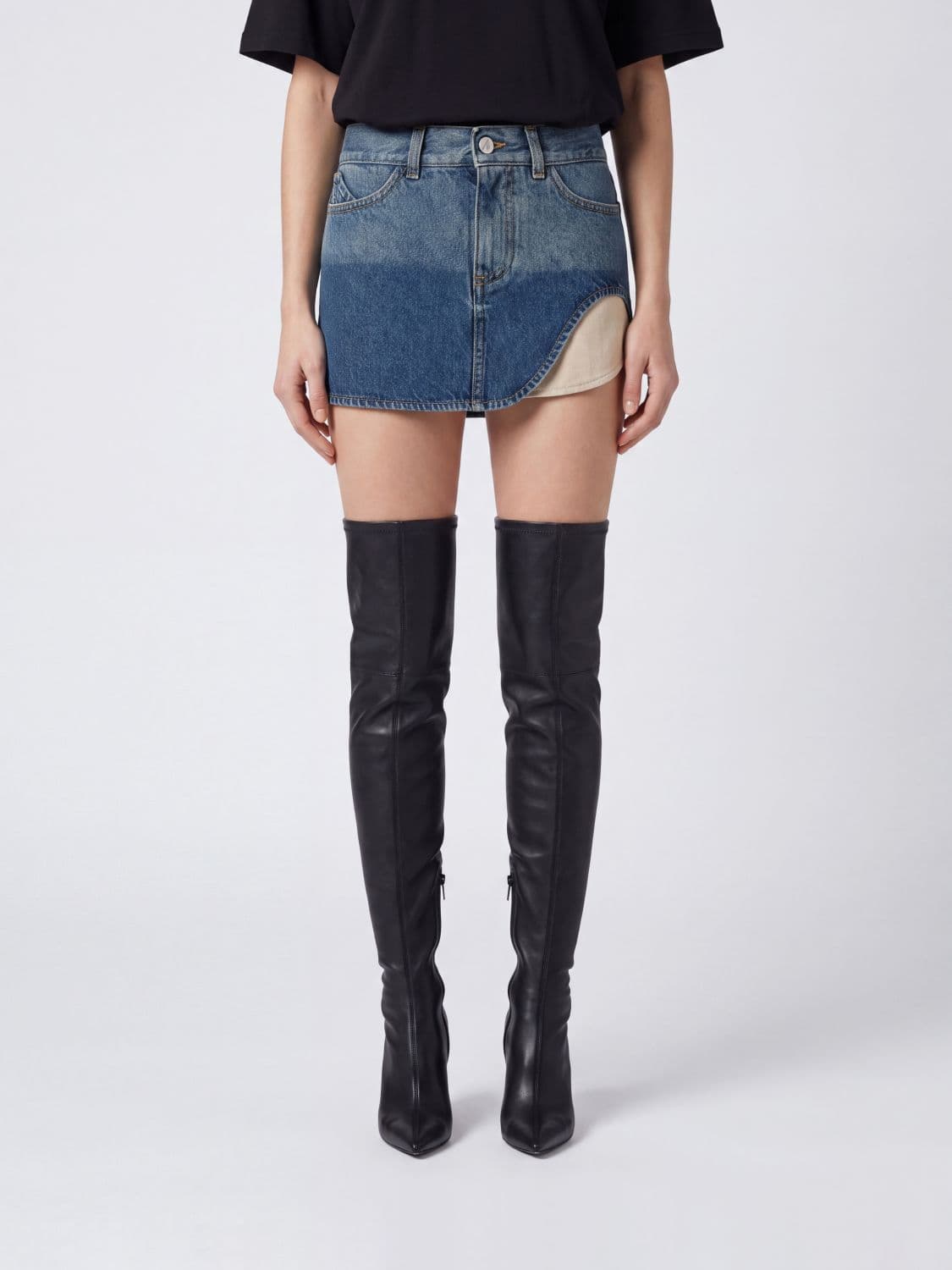 The Attico Asymmetrical Hem Cotton Denim Pencil Mini Skirt