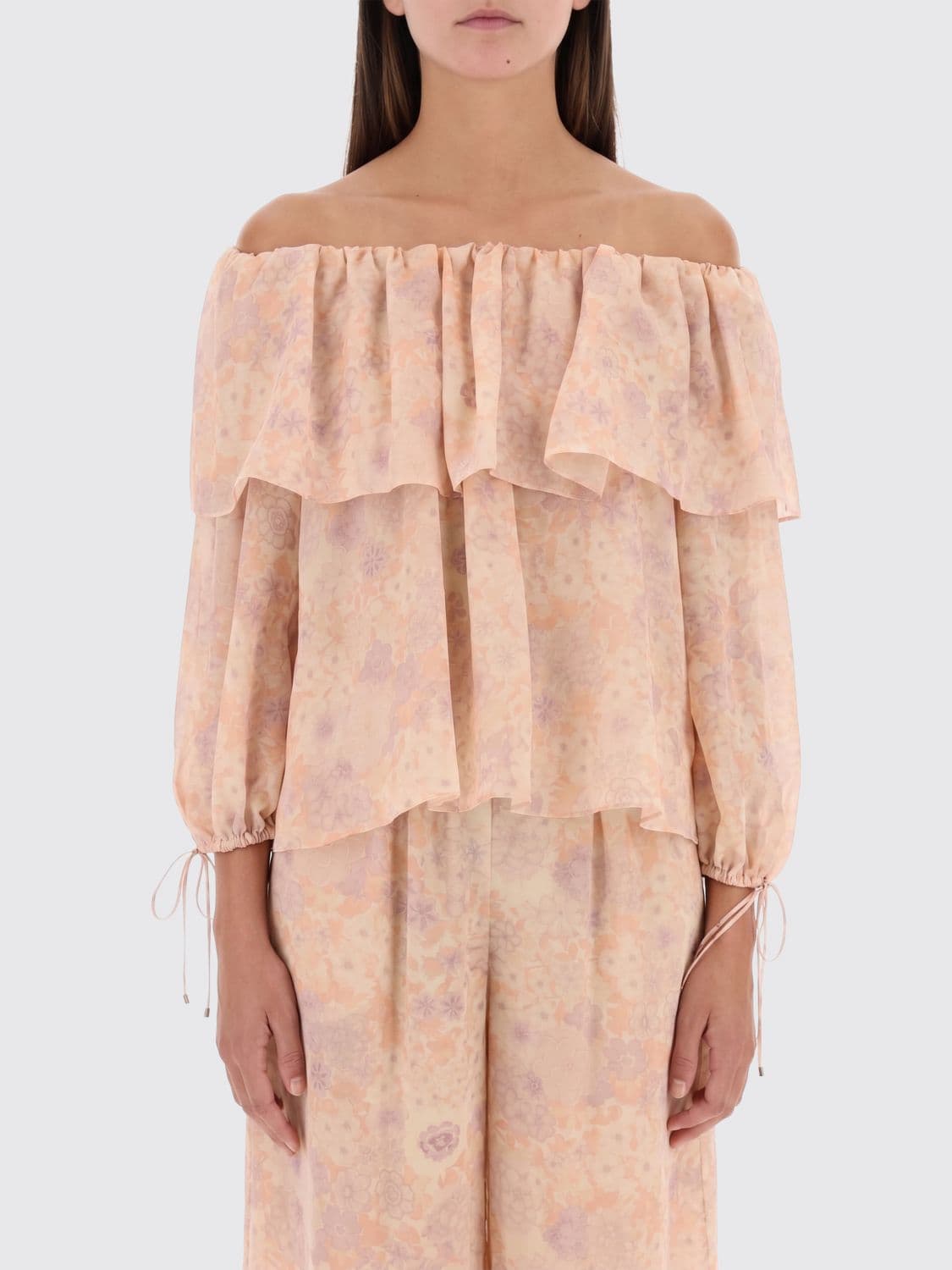 Chloé Floral Embroidered Silk Blouse with Long Sleeves