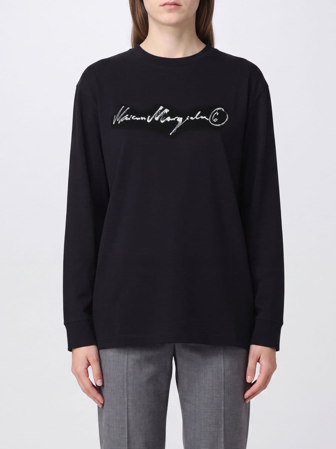 Mm6 Maison Margiela Long-Sleeved Cotton T-shirt with Dropped Shoulders