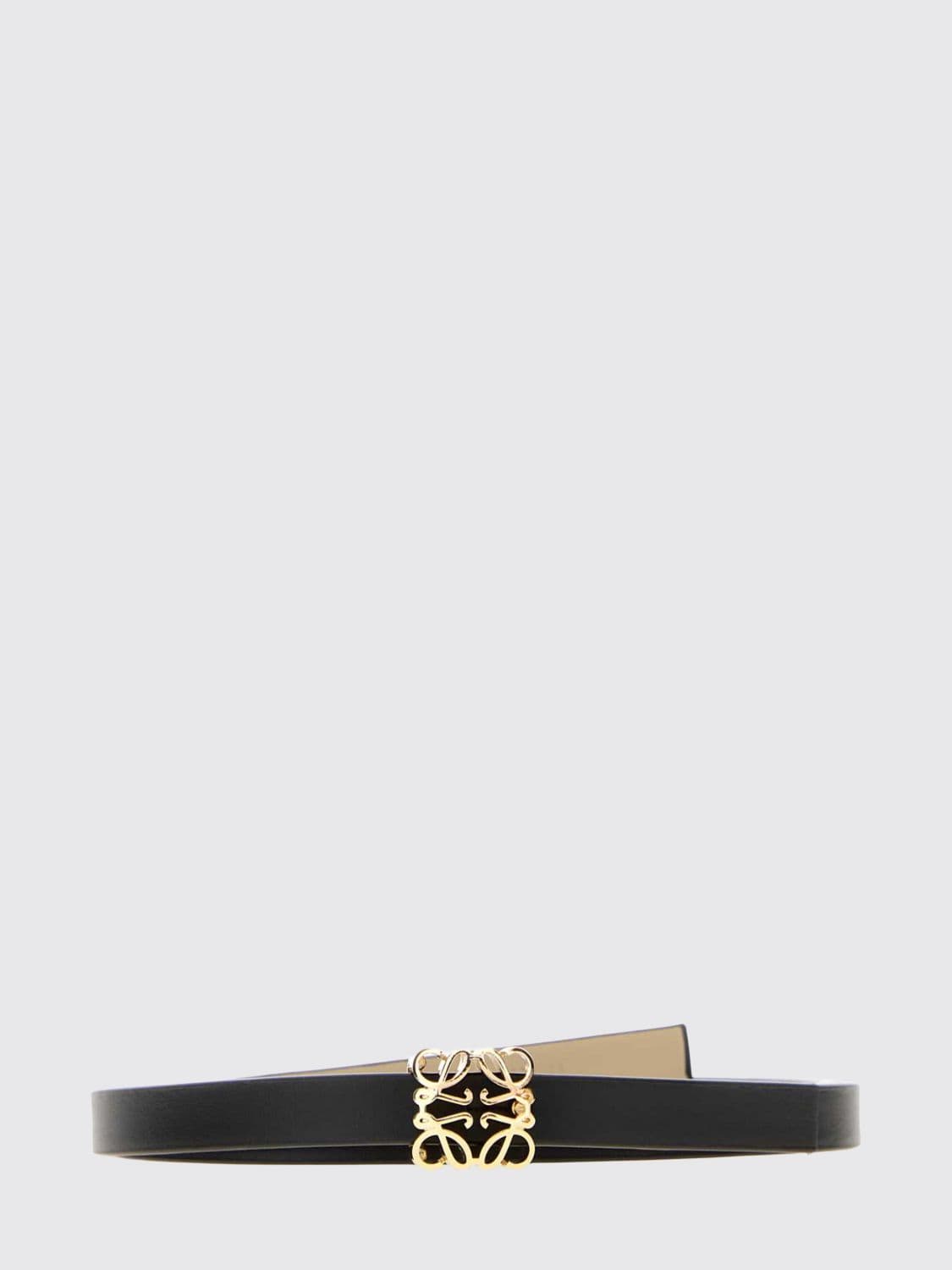 Loewe Anagram Thin Calfskin Leather Belt with Gold Monogram Buckle