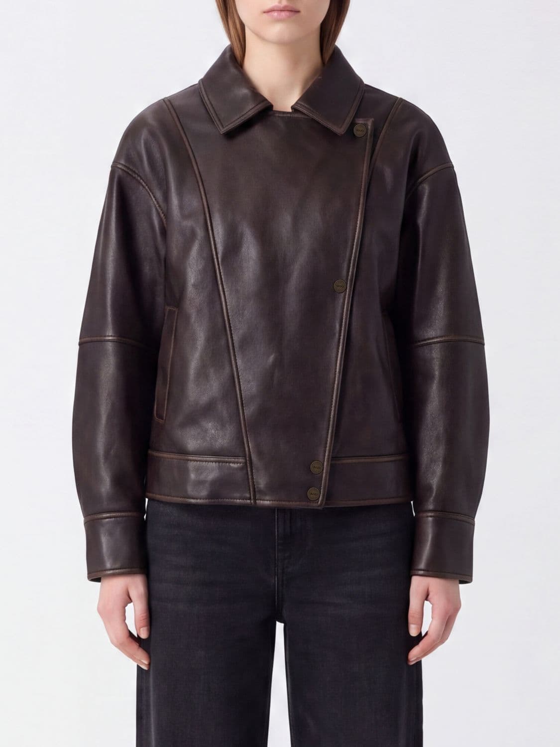 Liu Jo Faux Leather Jacket with High Neck and Asymmetrical Closure