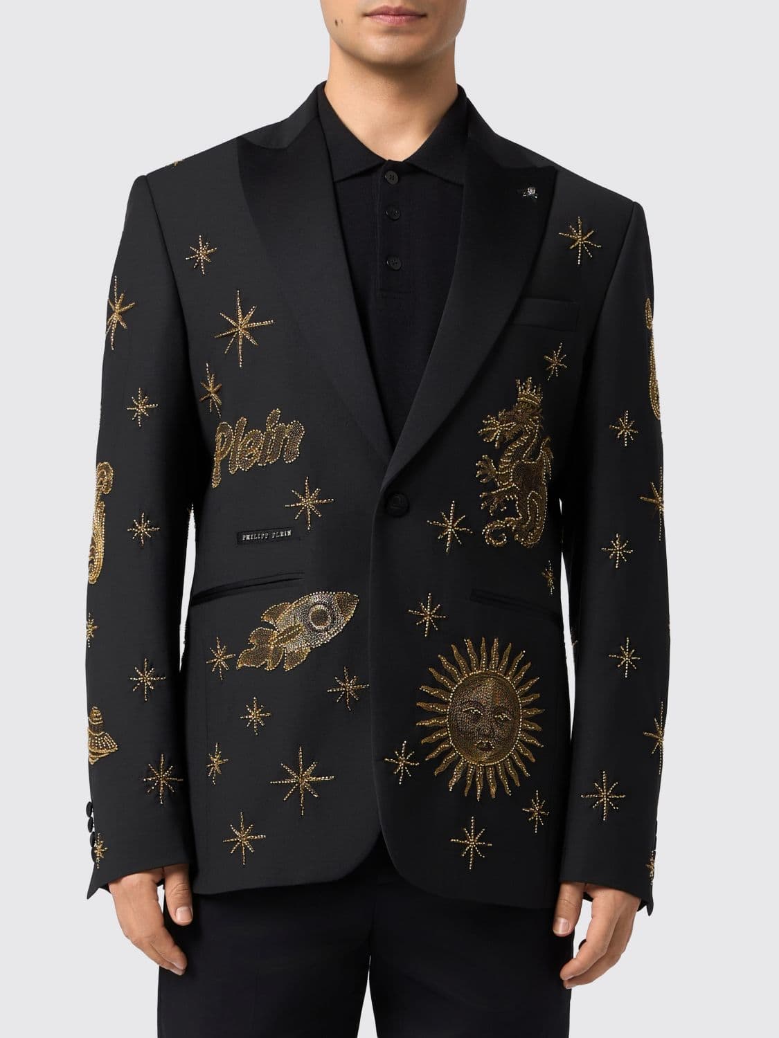 Philipp Plein Zodiaco Single-Breasted Wool Blazer with Crystal and Bead Embroidery