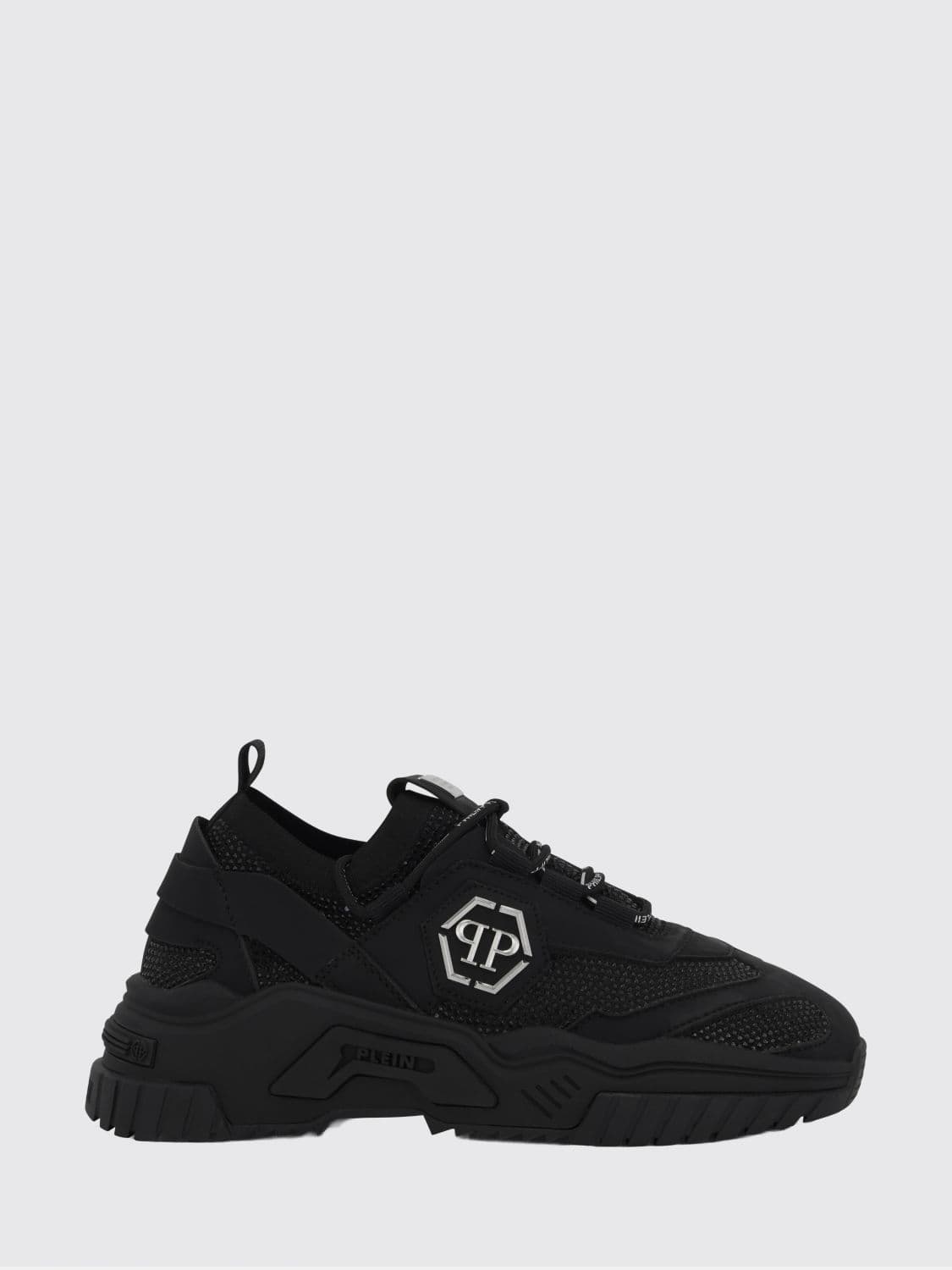 Philipp Plein Low-Top Leather and Stretch Viscose Sneakers with Monogram and Rhinestones