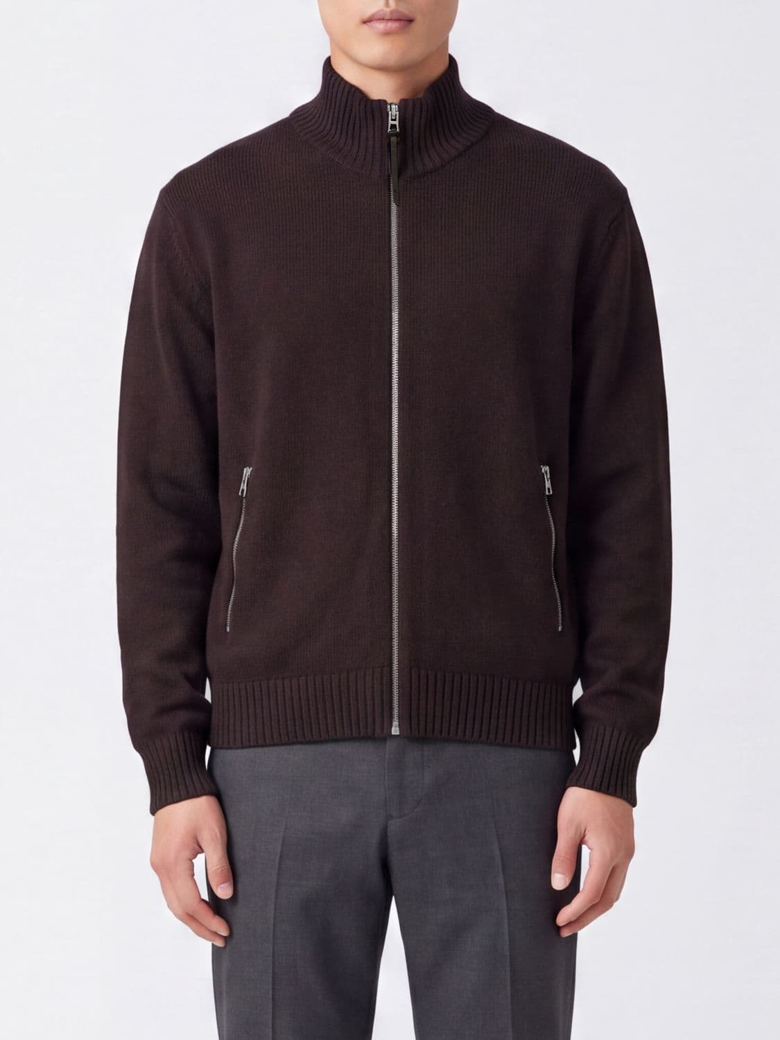 Tom Ford High-Neck Full-Zip Jumper in 100% Virgin Wool with Pockets