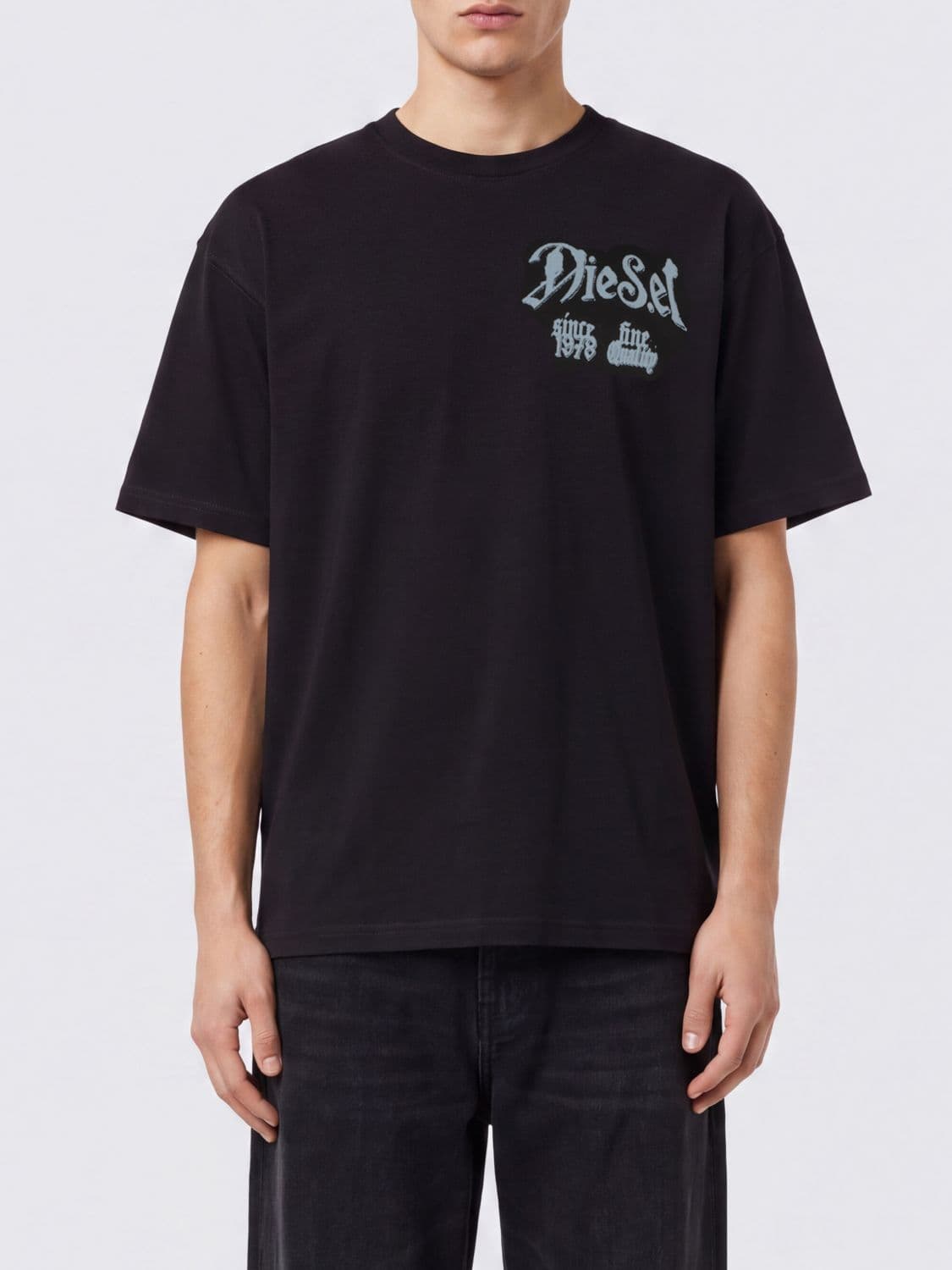 Diesel Relaxed Fit Cotton T-shirt with Graphic Print and Flocked Logo