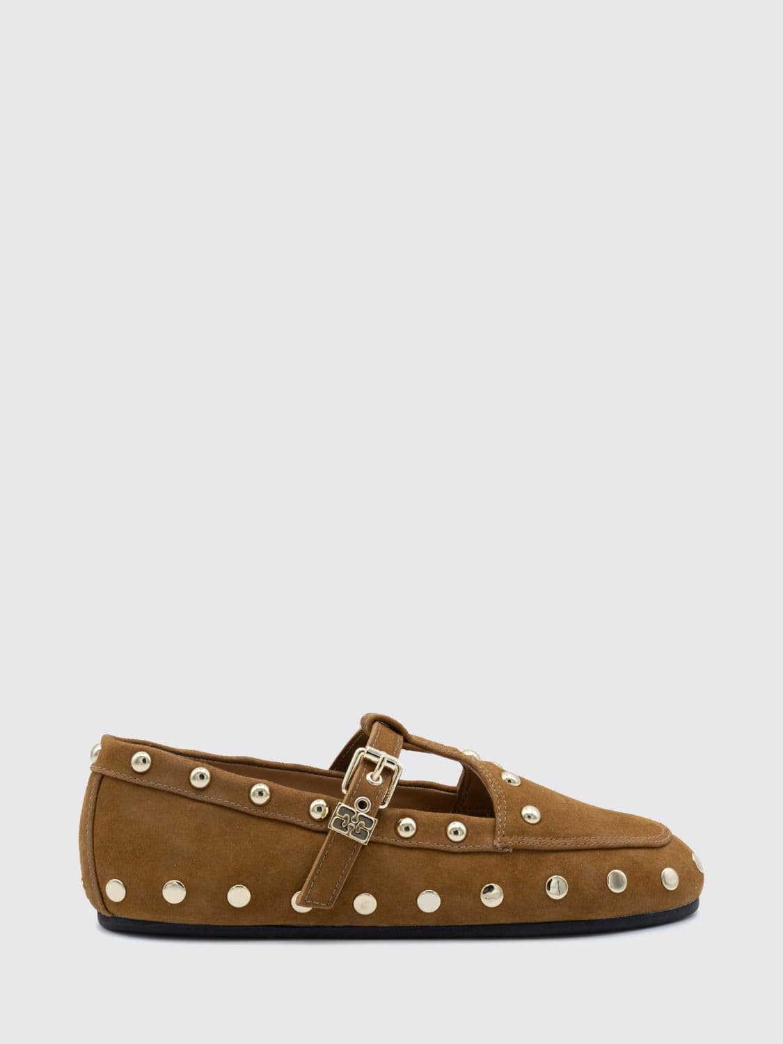 Ganni Suede Mary Jane Loafers with Studs and Butterfly Logo
