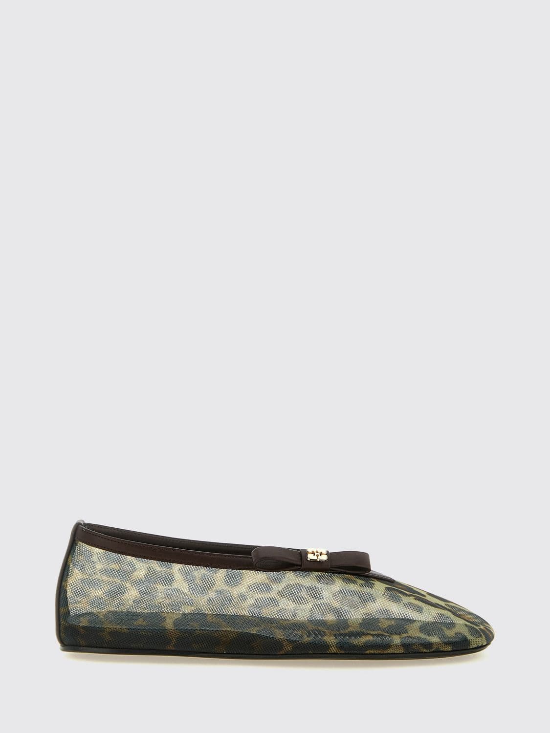 Ganni Jenny Animalier Print Mesh Nylon Ballerina Flats with Bow