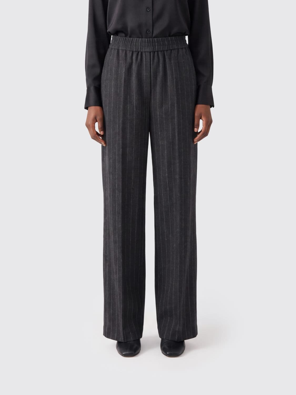 Brunello Cucinelli Pinstripe Wide-Leg Wool Blend Trousers with Sequins
