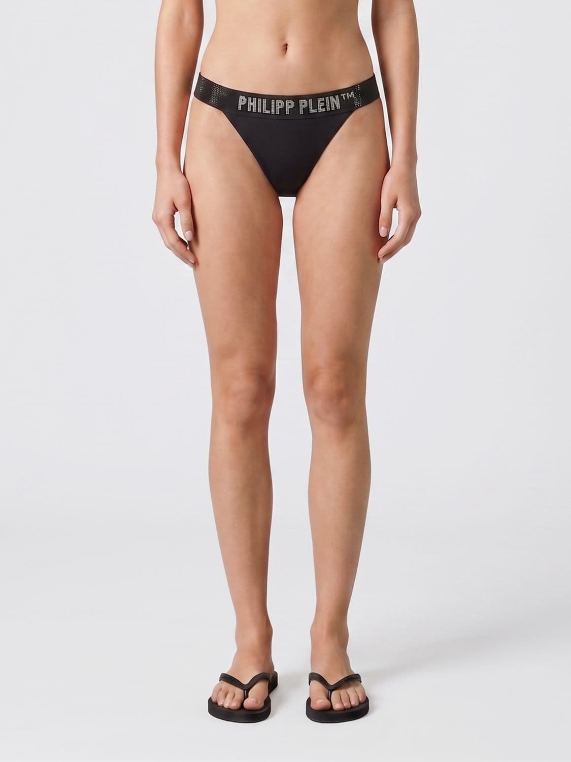 Philipp Plein Lycra Bikini Bottoms with Logo Waistband and Crystals