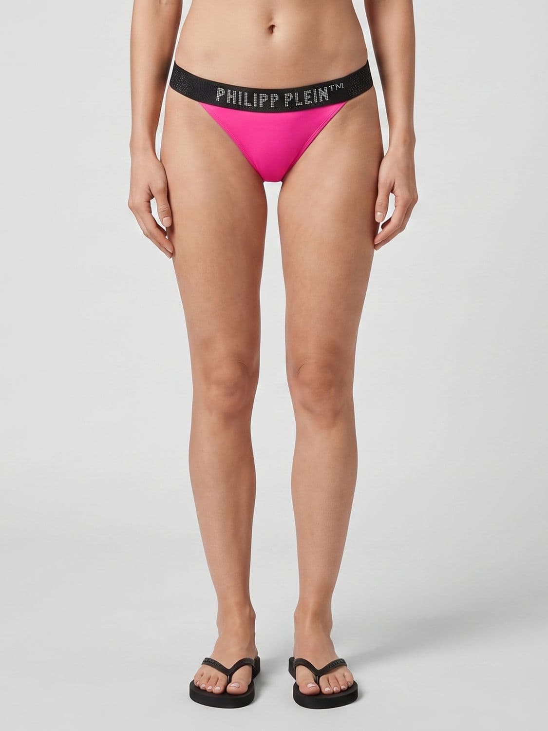 Philipp Plein Lycra Bikini Bottoms with Logo Waistband and Crystals