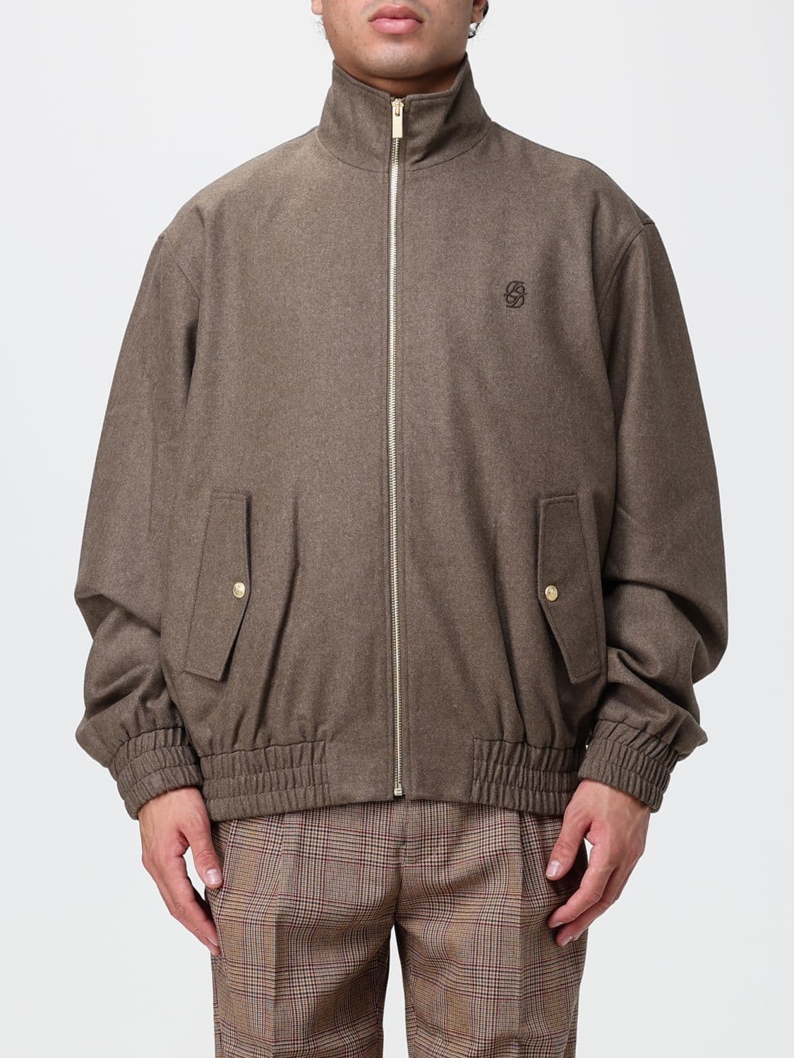 Drôle De Monsieur High Neck Virgin Wool Bomber Jacket with Embroidered Logo