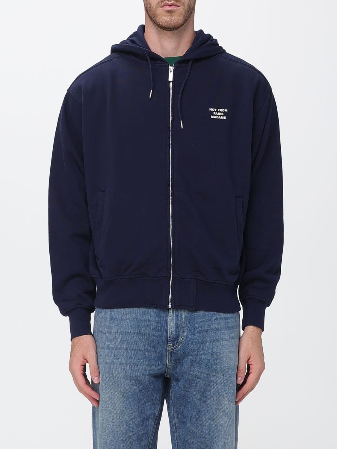 Drôle De Monsieur Zipped Cotton Hoodie with Contrast Logo