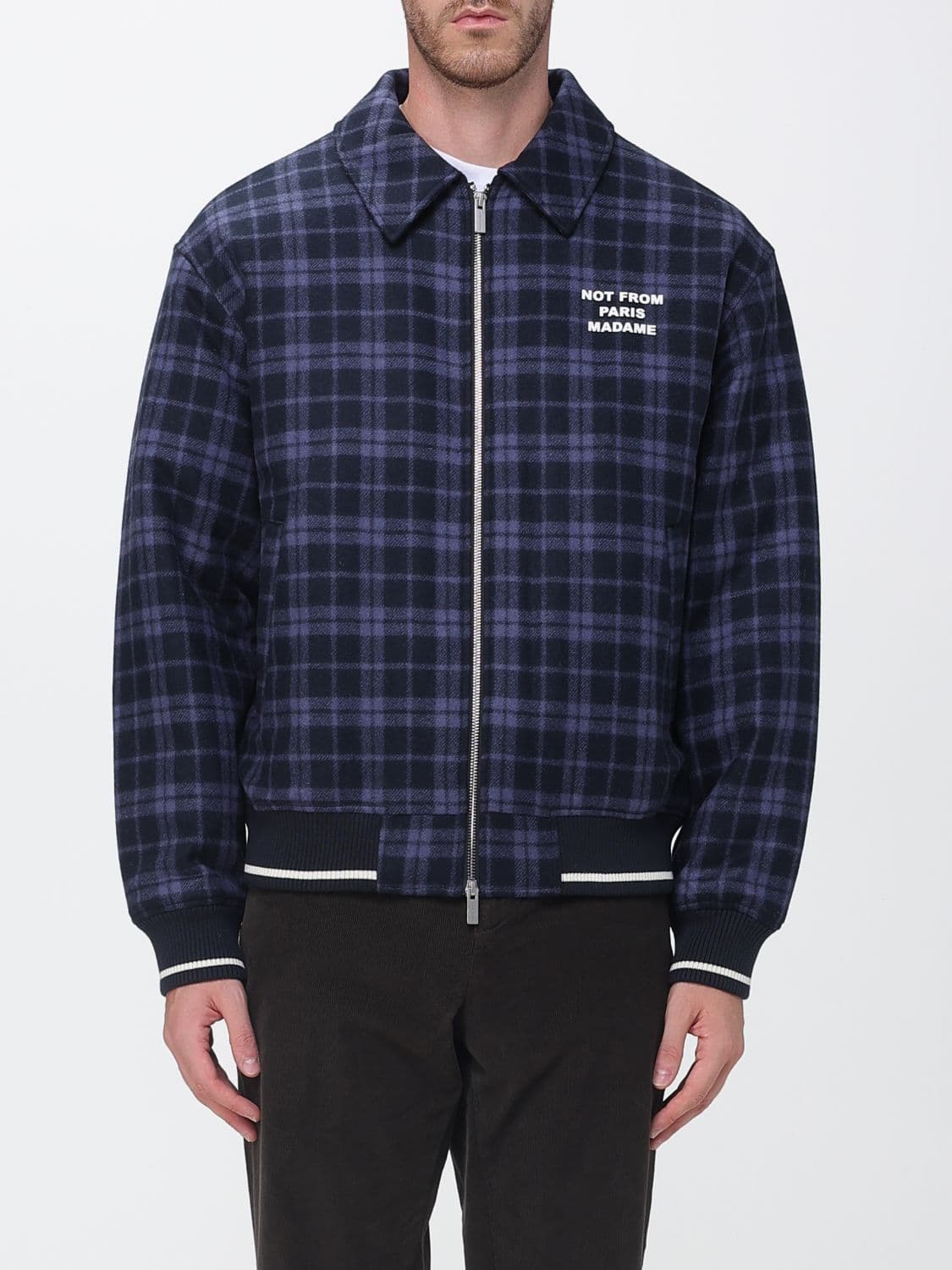 Drôle De Monsieur Tartan Pattern Wool Blend Shirt Jacket