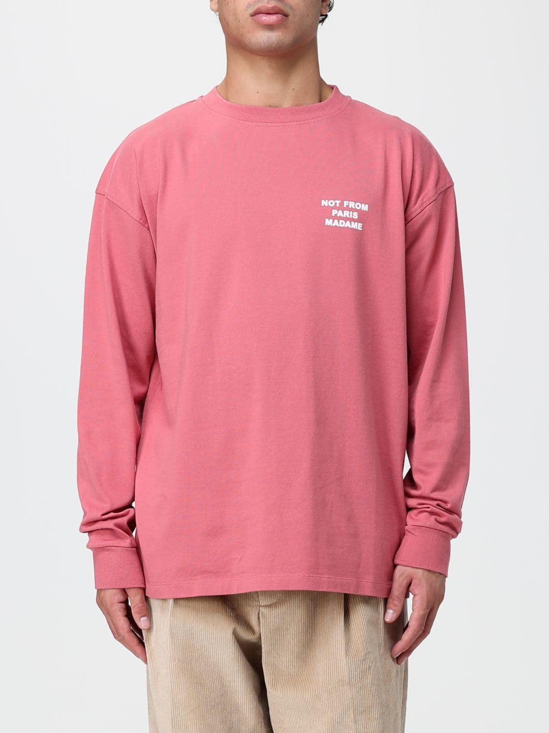 Drôle De Monsieur Slogan Print Long-Sleeved Cotton T-Shirt