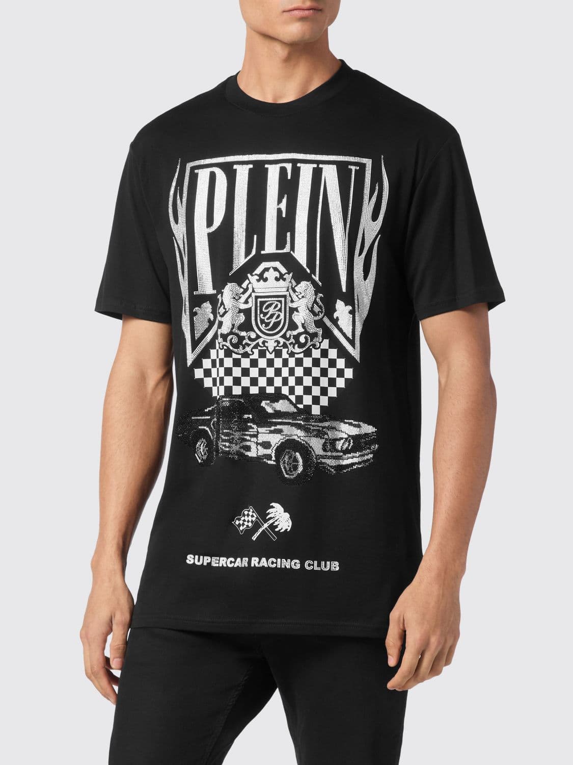 Philipp Plein Cotton Jersey T-shirt with Rhinestone Embroidered Logo