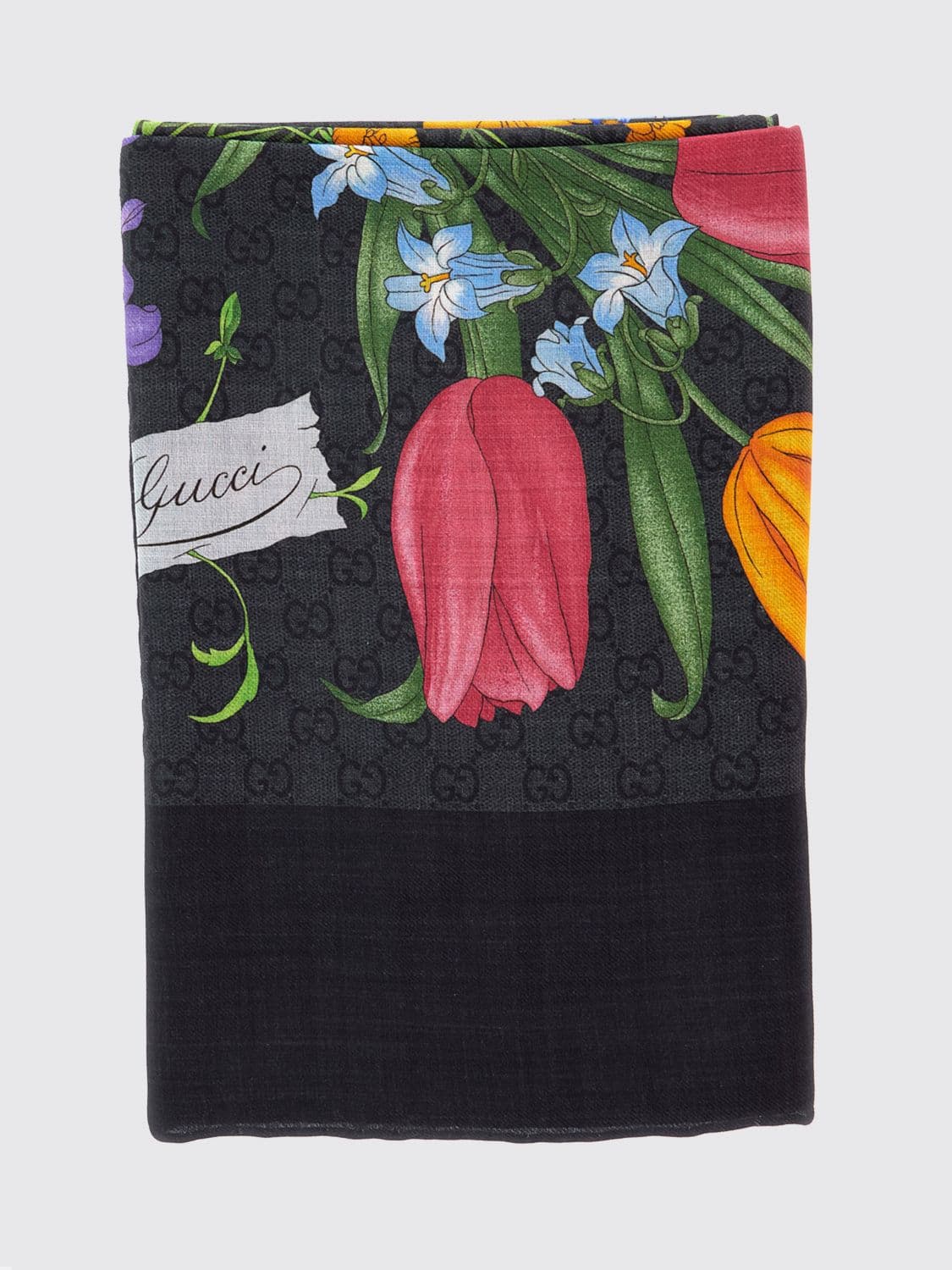 Gucci Square Wool and Silk Blend Foulard with GG Jacquard and Floral Print · OS