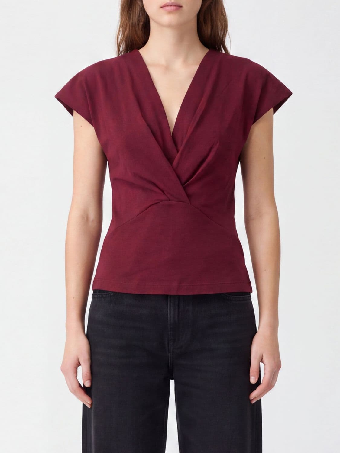 Isabel Marant Draped V-Neck Slim Fit Cotton Top