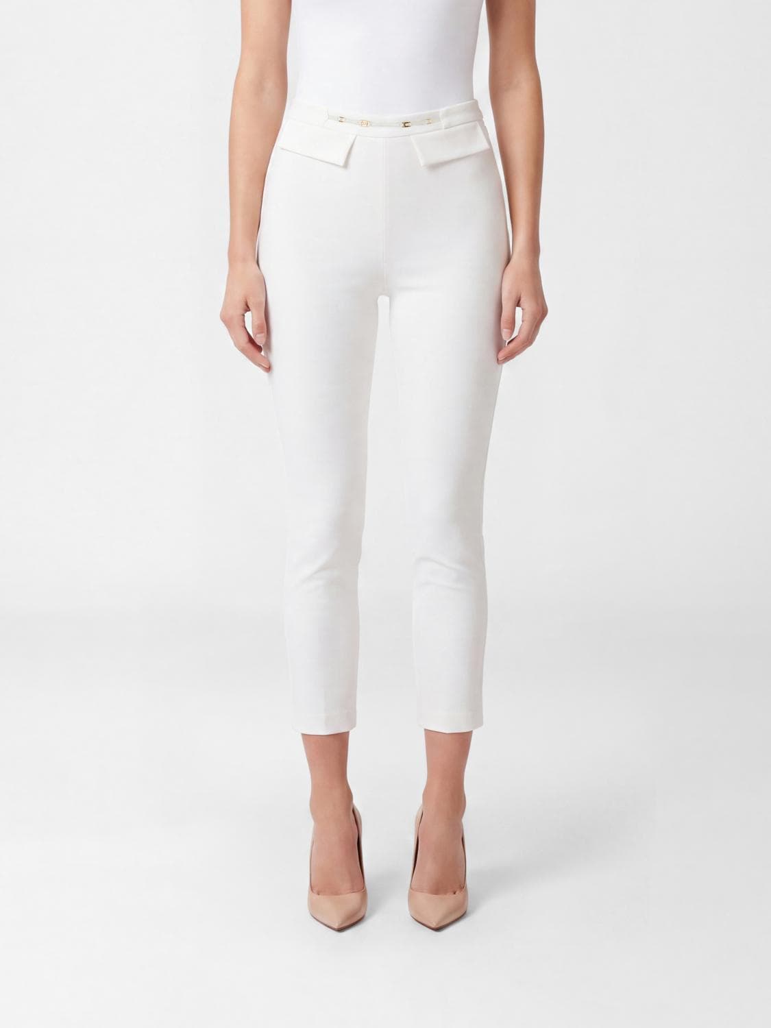 Elisabetta Franchi High-Waisted Skinny Crêpe Trousers with Flap Pockets
