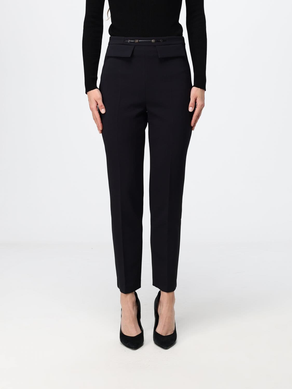 Elisabetta Franchi High-Waisted Skinny Crêpe Trousers with Flap Pockets