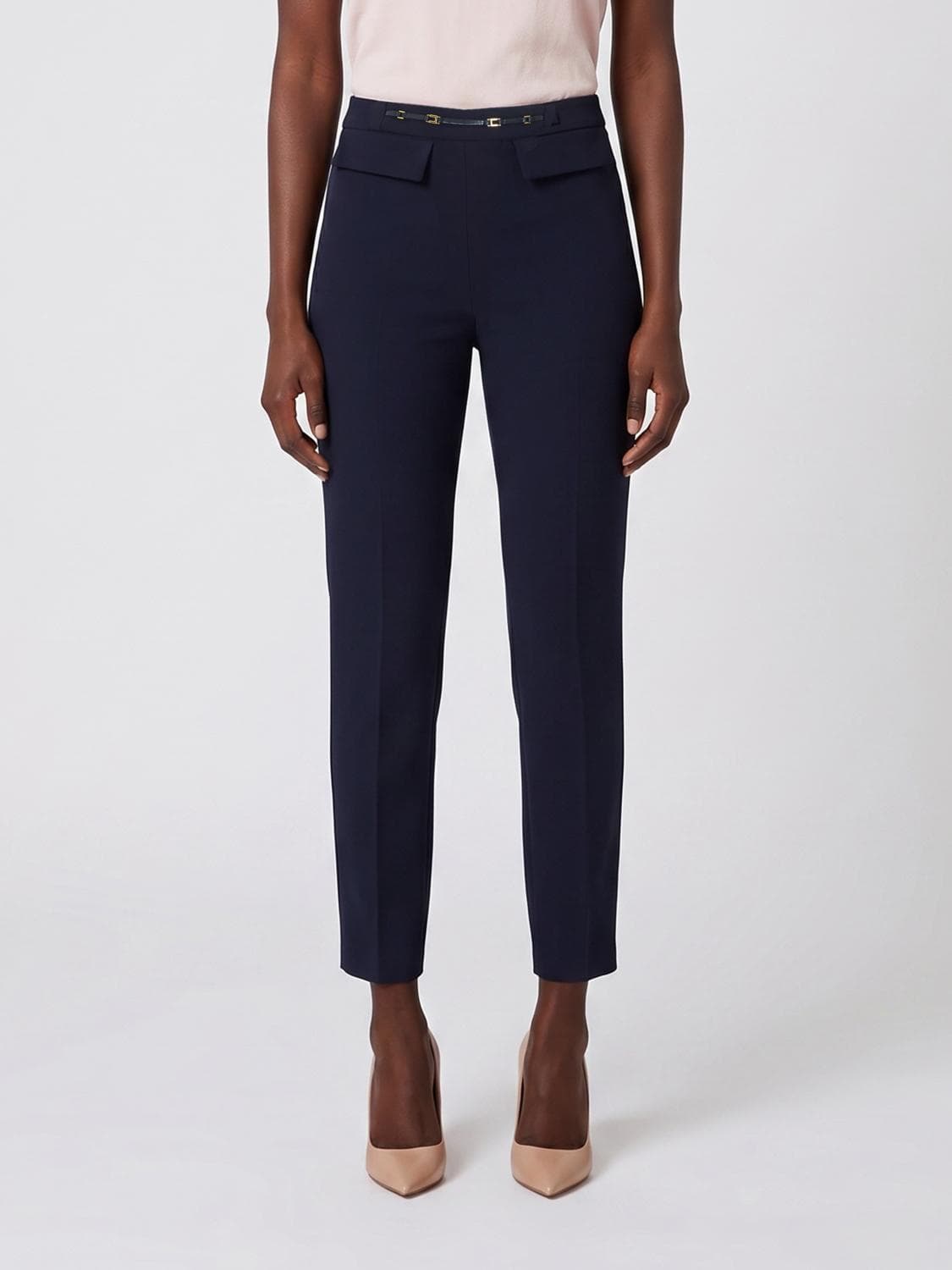 Elisabetta Franchi High-Waisted Skinny Crêpe Trousers with Flap Pockets